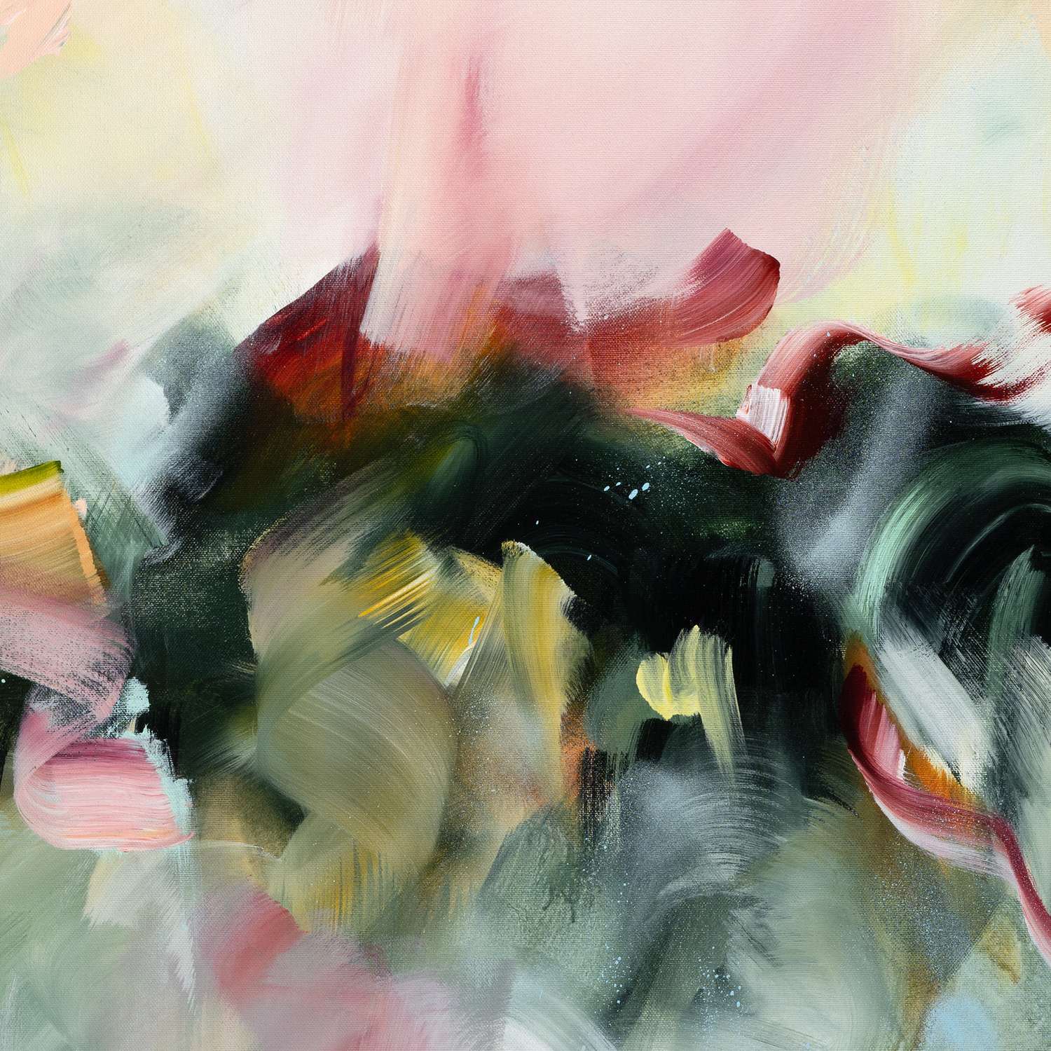 Breathe 2 abstract framed canvas print, close-up of the brushwork.