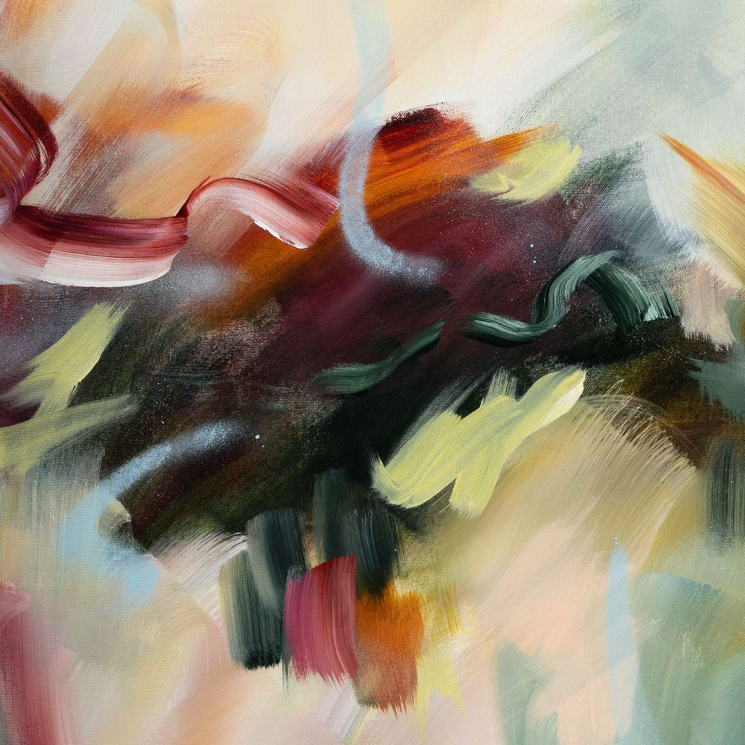 Breathe 2 abstract framed canvas print, detail of colour and texture.