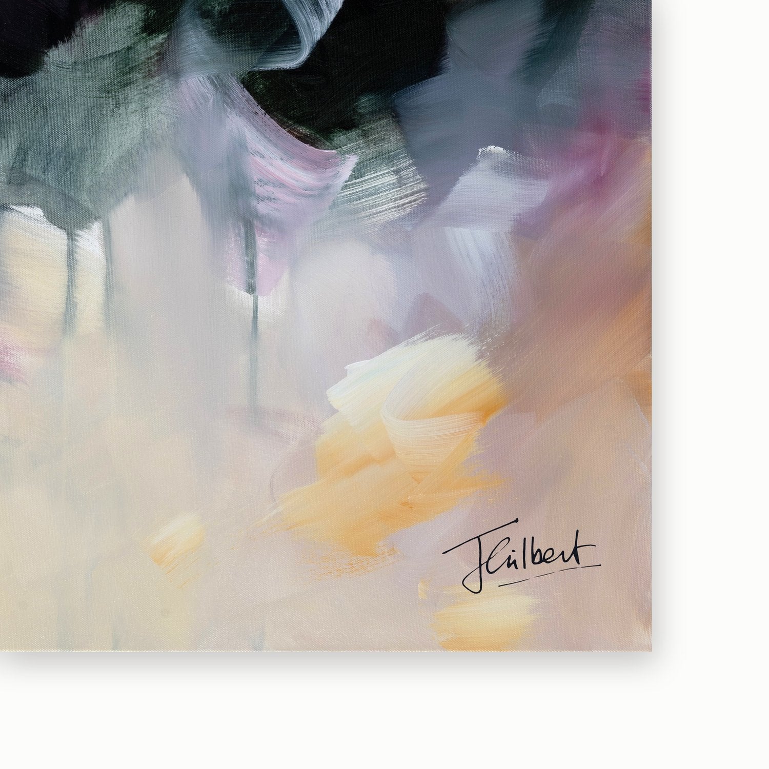 Artist signature on Celestial Rose 2 framed canvas print by Joanna Gilbert.