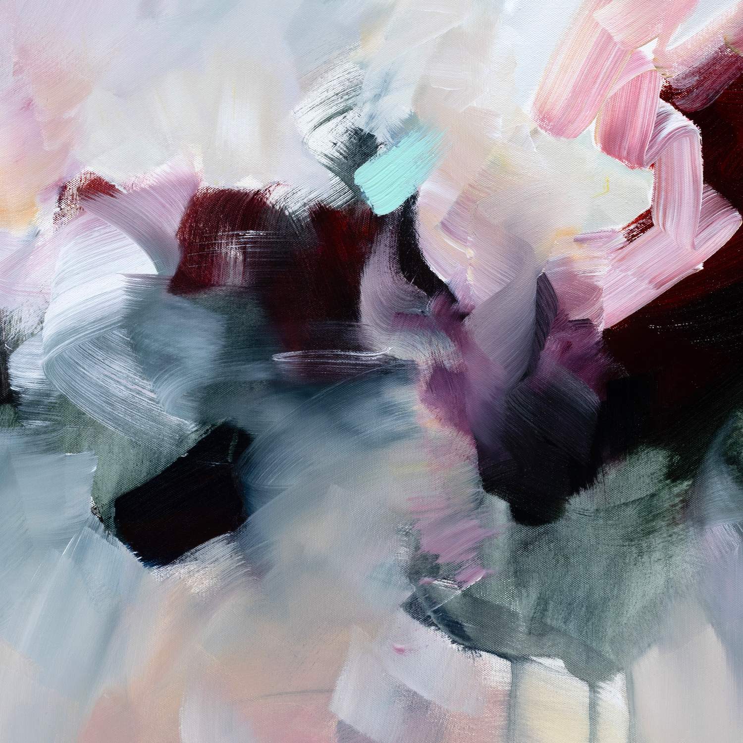 Celestial Rose 2 abstract framed canvas print, close-up of the brushwork.