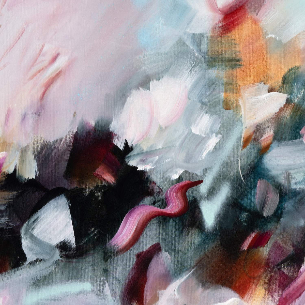 Corps de Ballet 2, original abstract painting by Joanna Gilbert, close detail of rose and blush brushwork