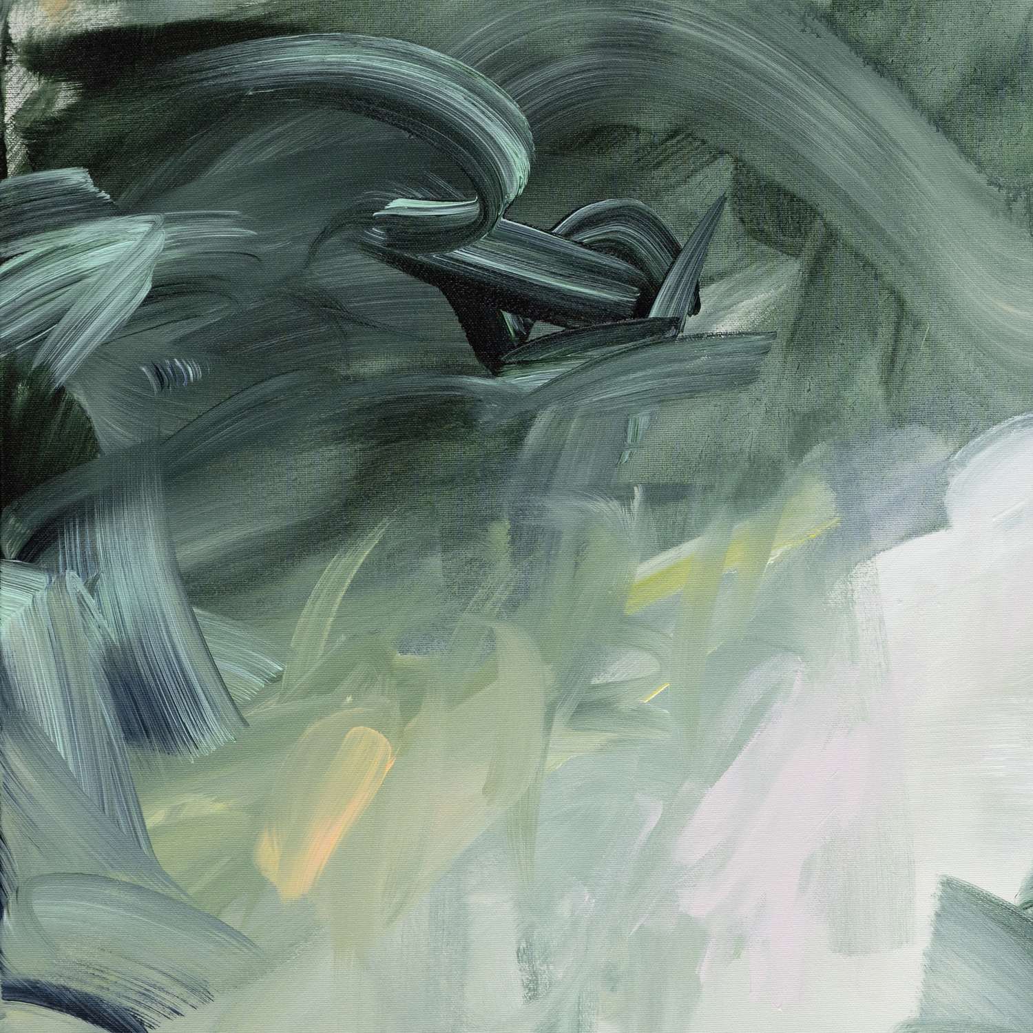 Evergreen Echoes 1 abstract framed canvas print, detail of colour and texture.