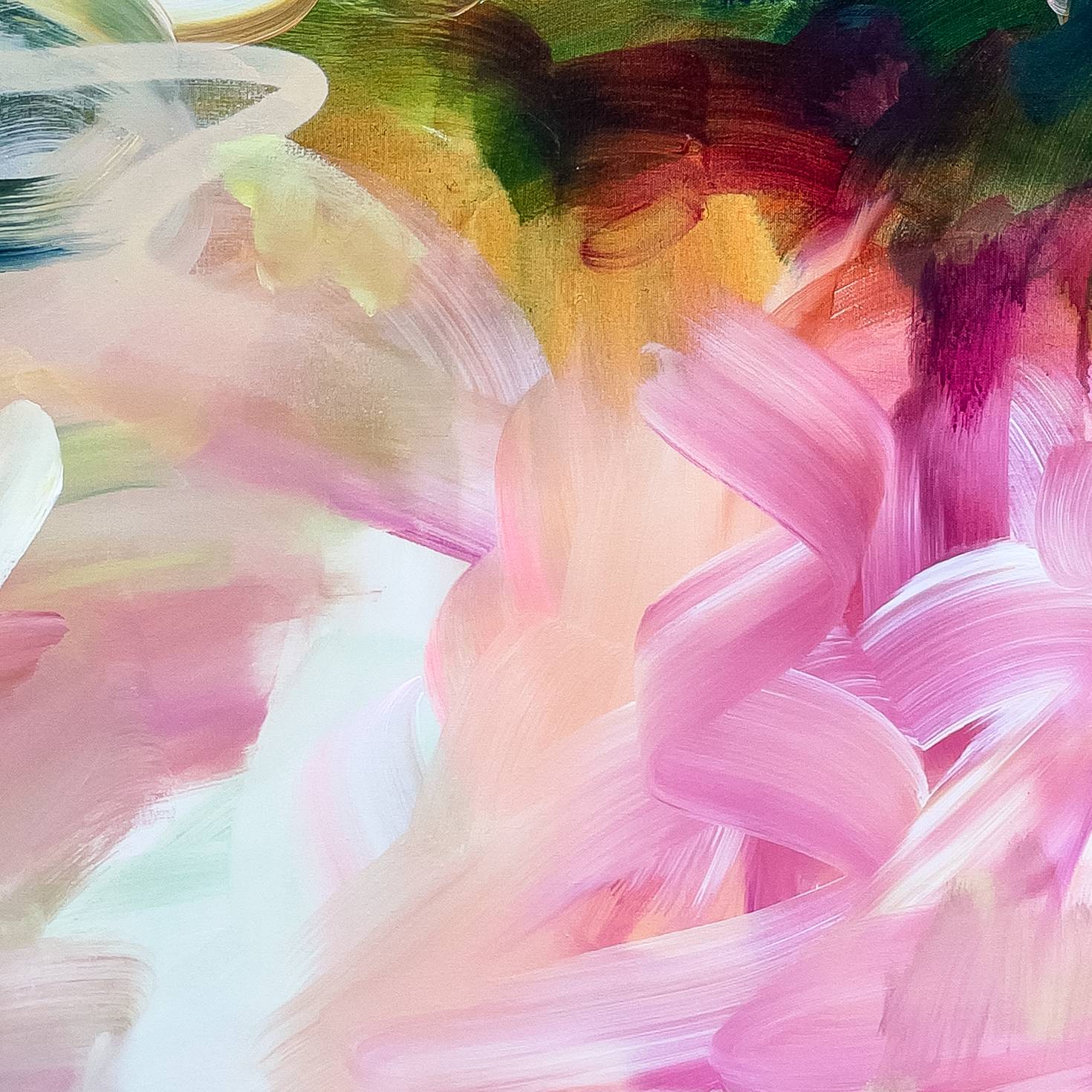 Follow Your Bliss 1 abstract framed canvas print, detail of colour and texture.