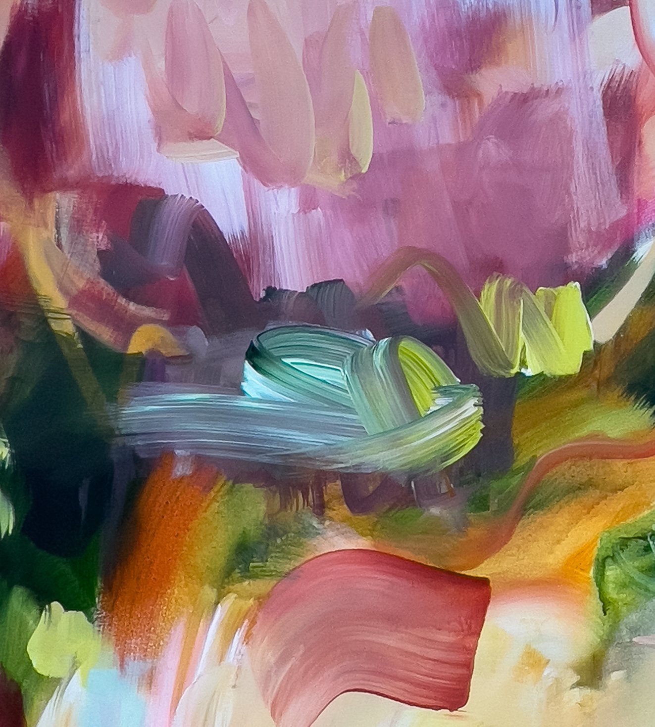 Follow Your Bliss 2 abstract framed canvas print, detail of colour and texture.