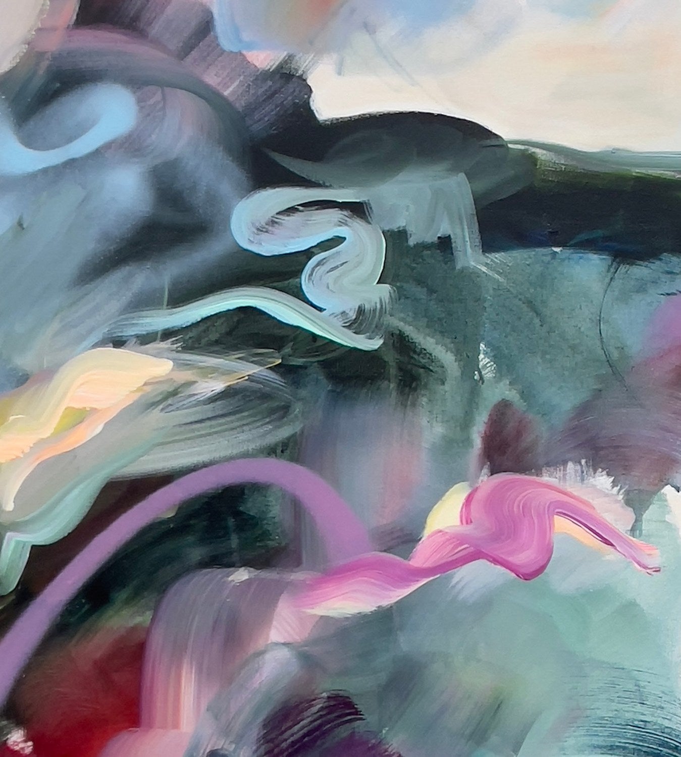 Landscape of the Mind 1 abstract framed canvas print, detail of colour and texture.