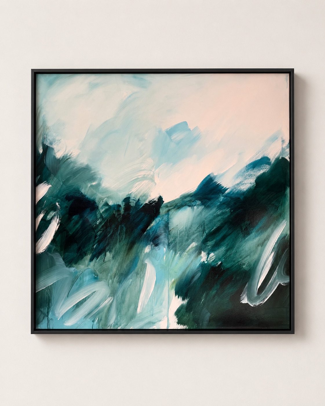 Beneath the Surface, original abstract painting by Joanna Gilbert in a black float frame