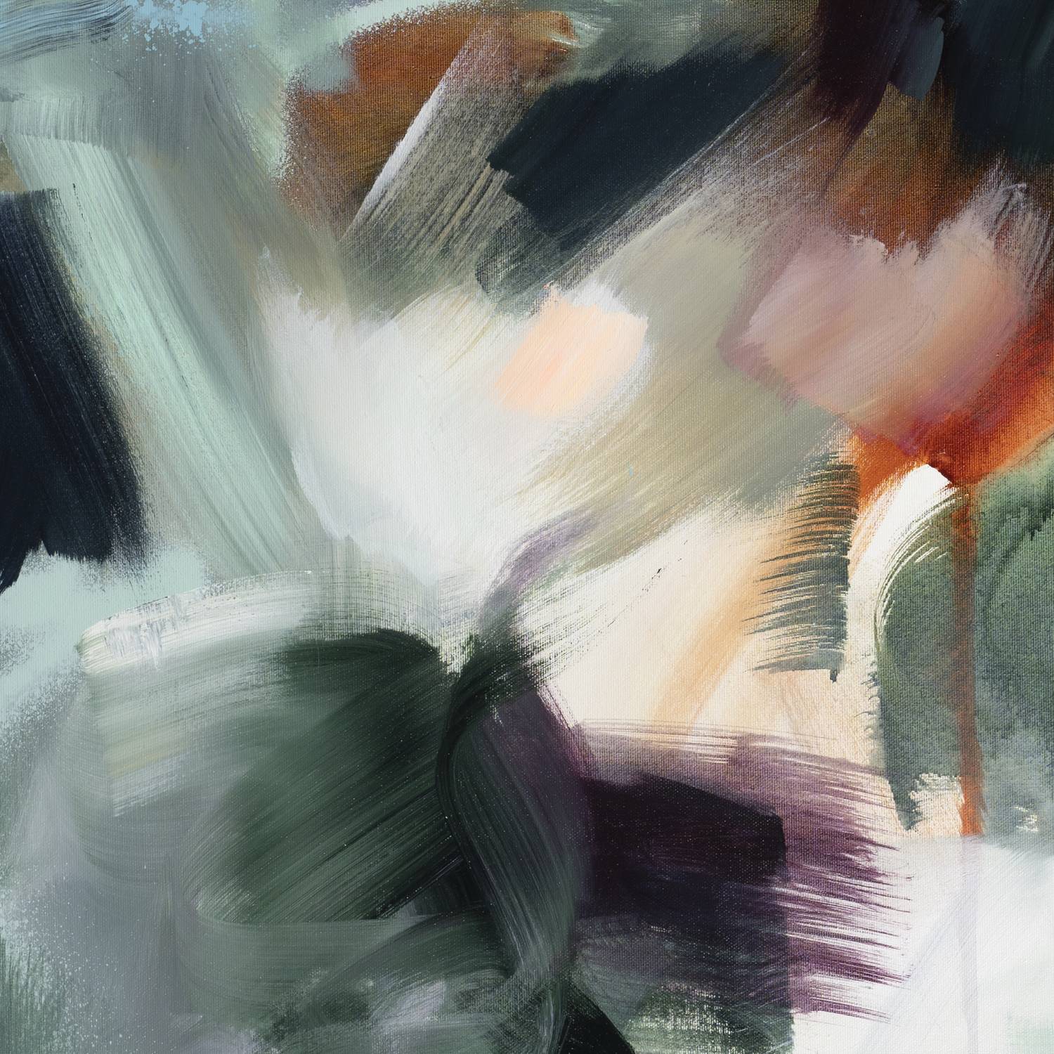 Shades of Jade 1 abstract framed canvas print, detail of colour and texture.