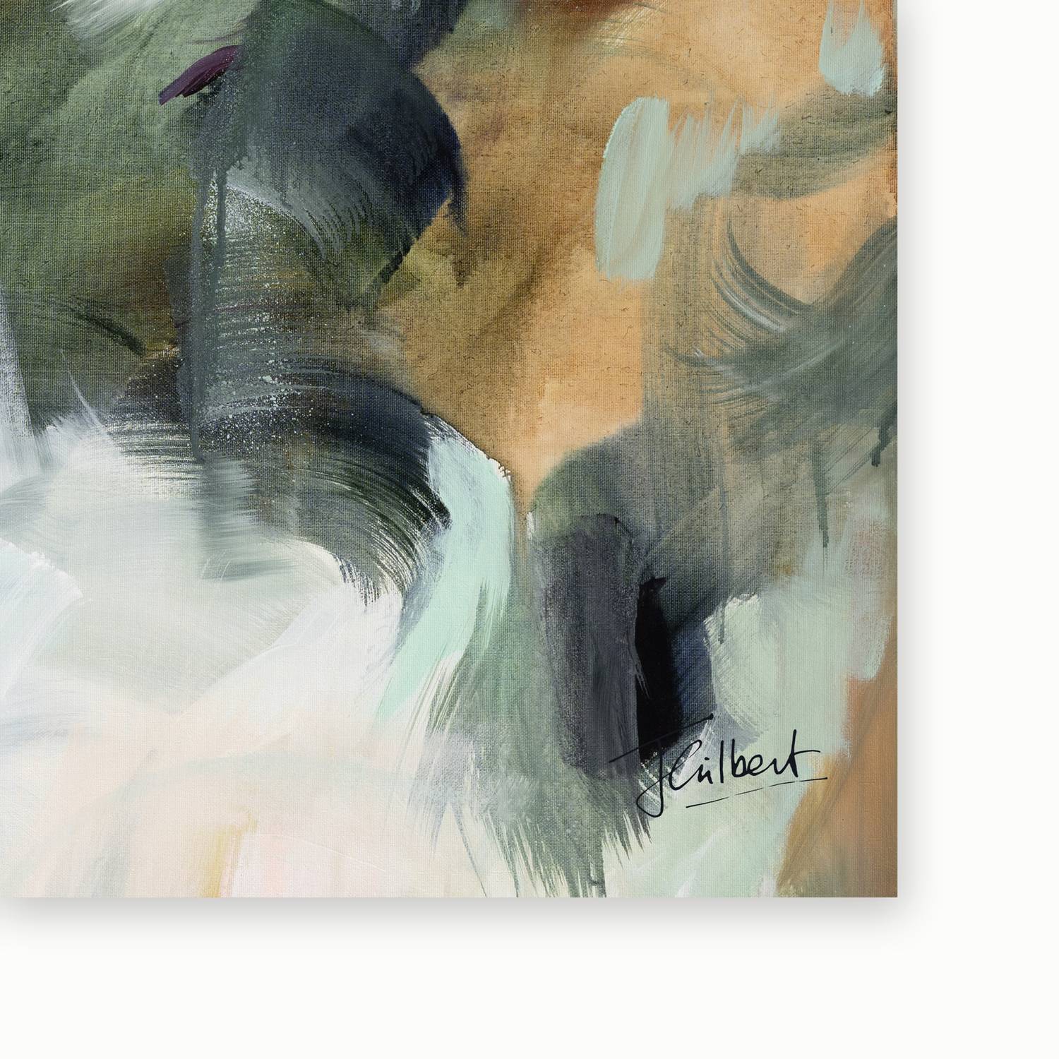 Artist signature on Shades of Jade 2 framed canvas print by Joanna Gilbert.