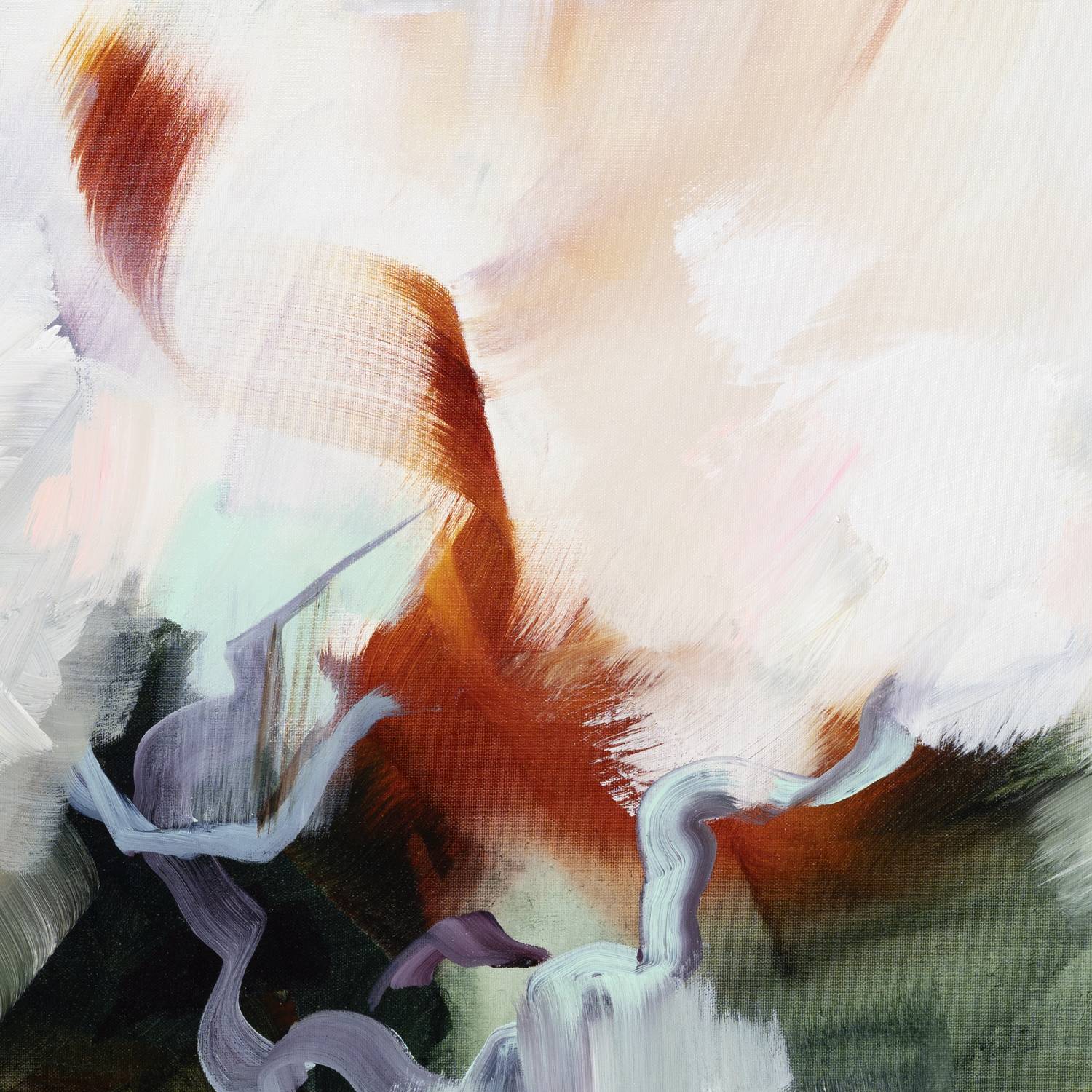 Shades of Jade 2 abstract framed canvas print, close-up of the brushwork.