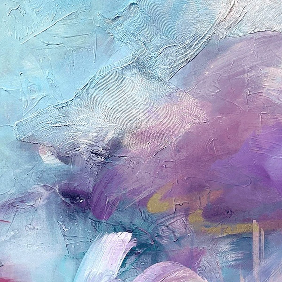 Blue Sky & Blossom, original abstract painting by Joanna Gilbert, close detail of the brushwork