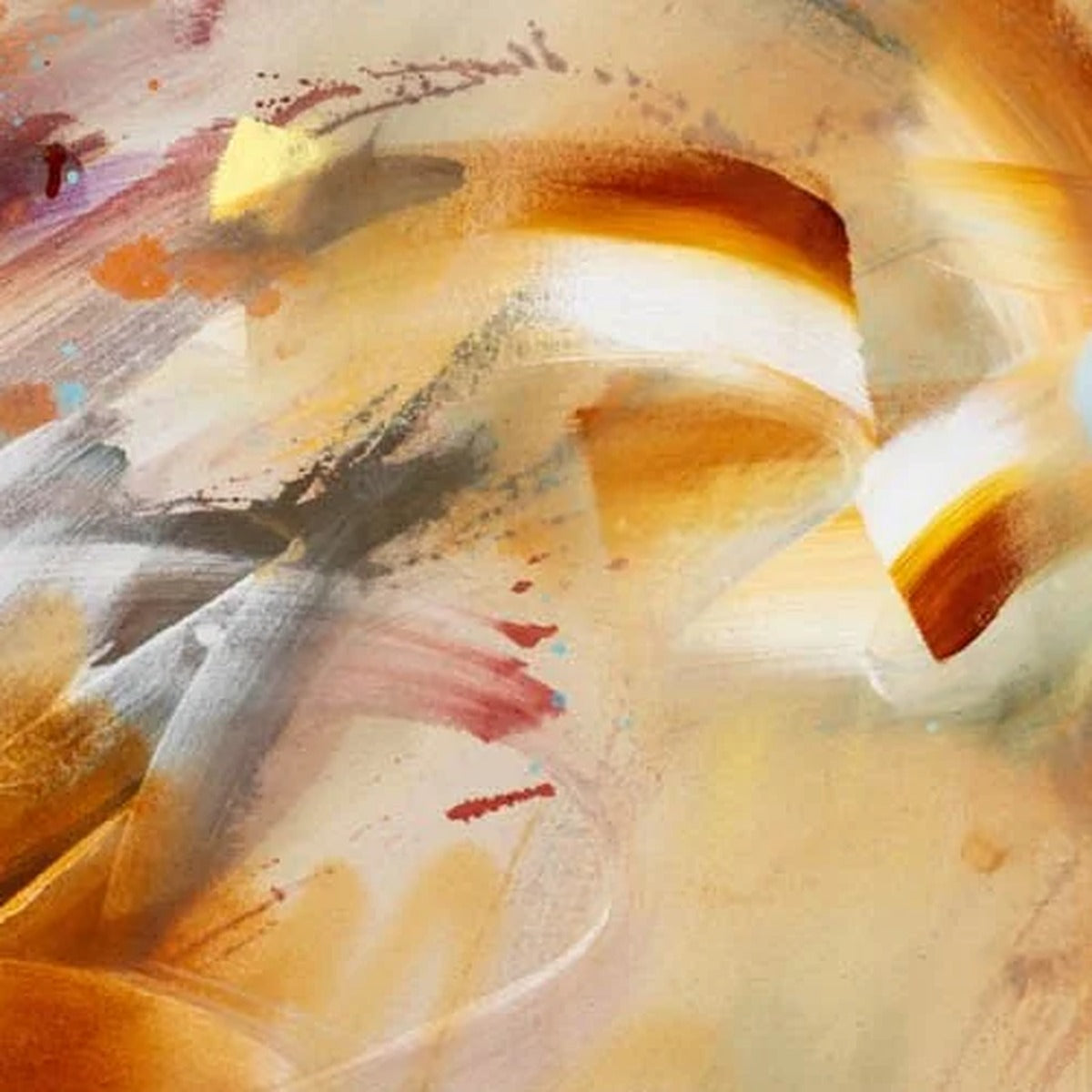 Fire in the Drift, original abstract painting by Joanna Gilbert, close detail of cream and gold curls
