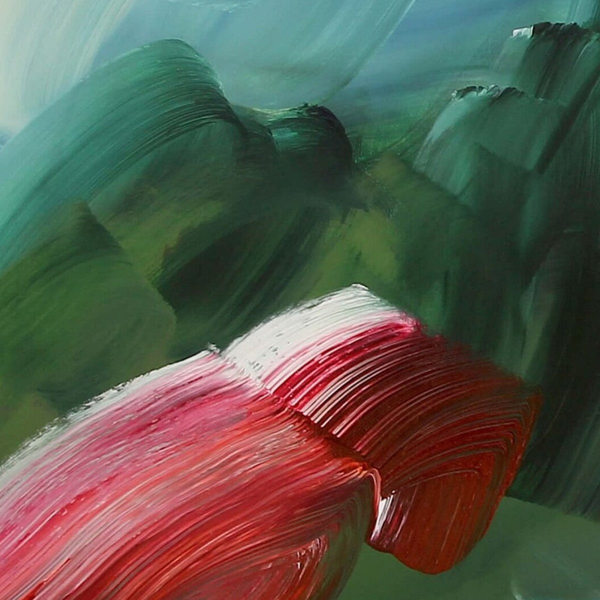 Into the Green, original abstract painting by Joanna Gilbert, close detail of the brushwork