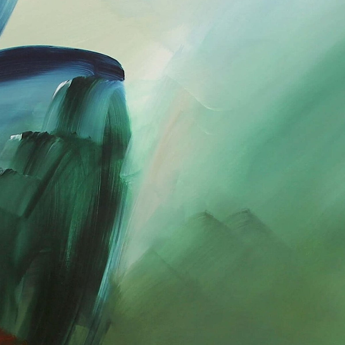 Into the Green, original abstract painting by Joanna Gilbert, close detail of the colour and texture