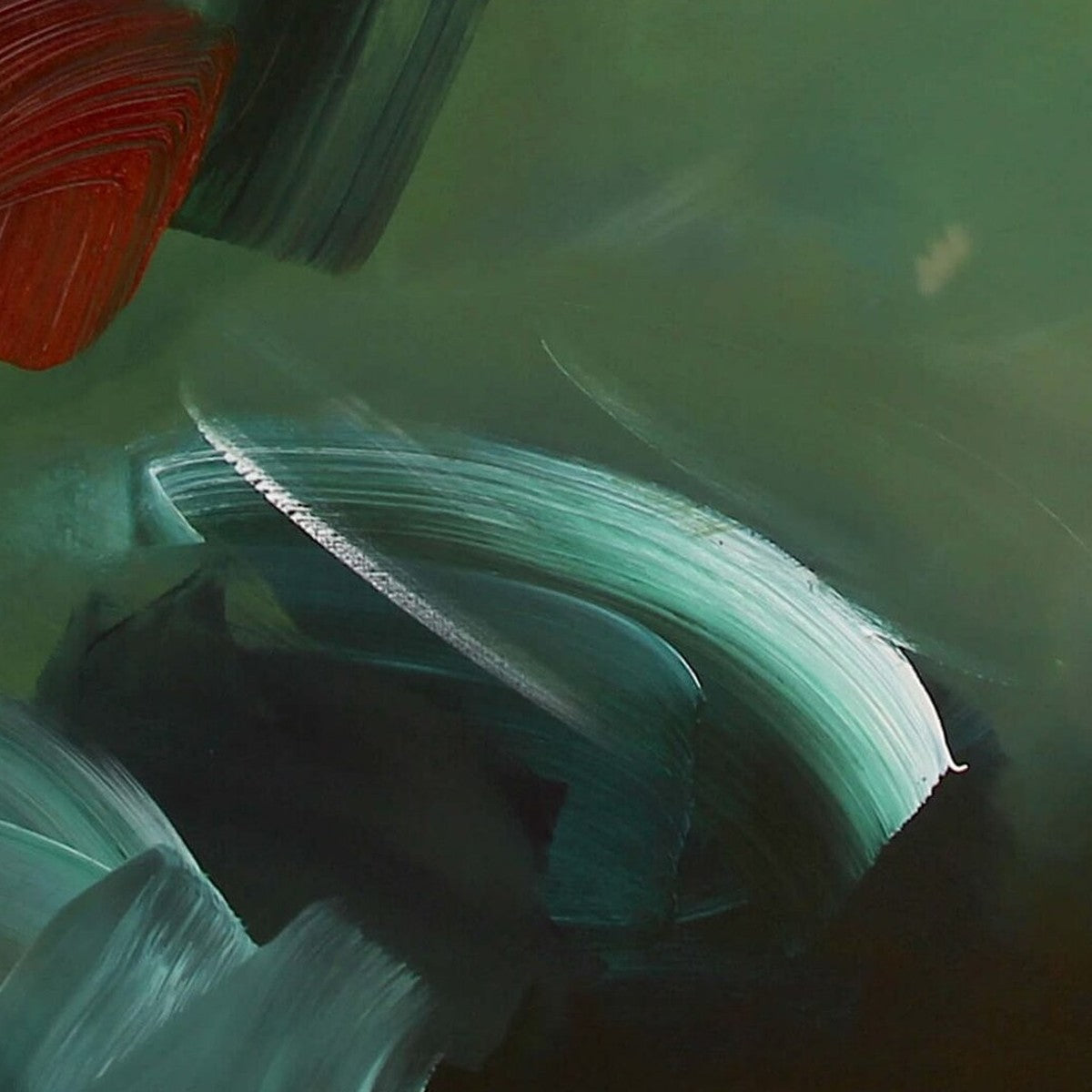 Into the Green, original abstract painting by Joanna Gilbert, close detail of the mark making