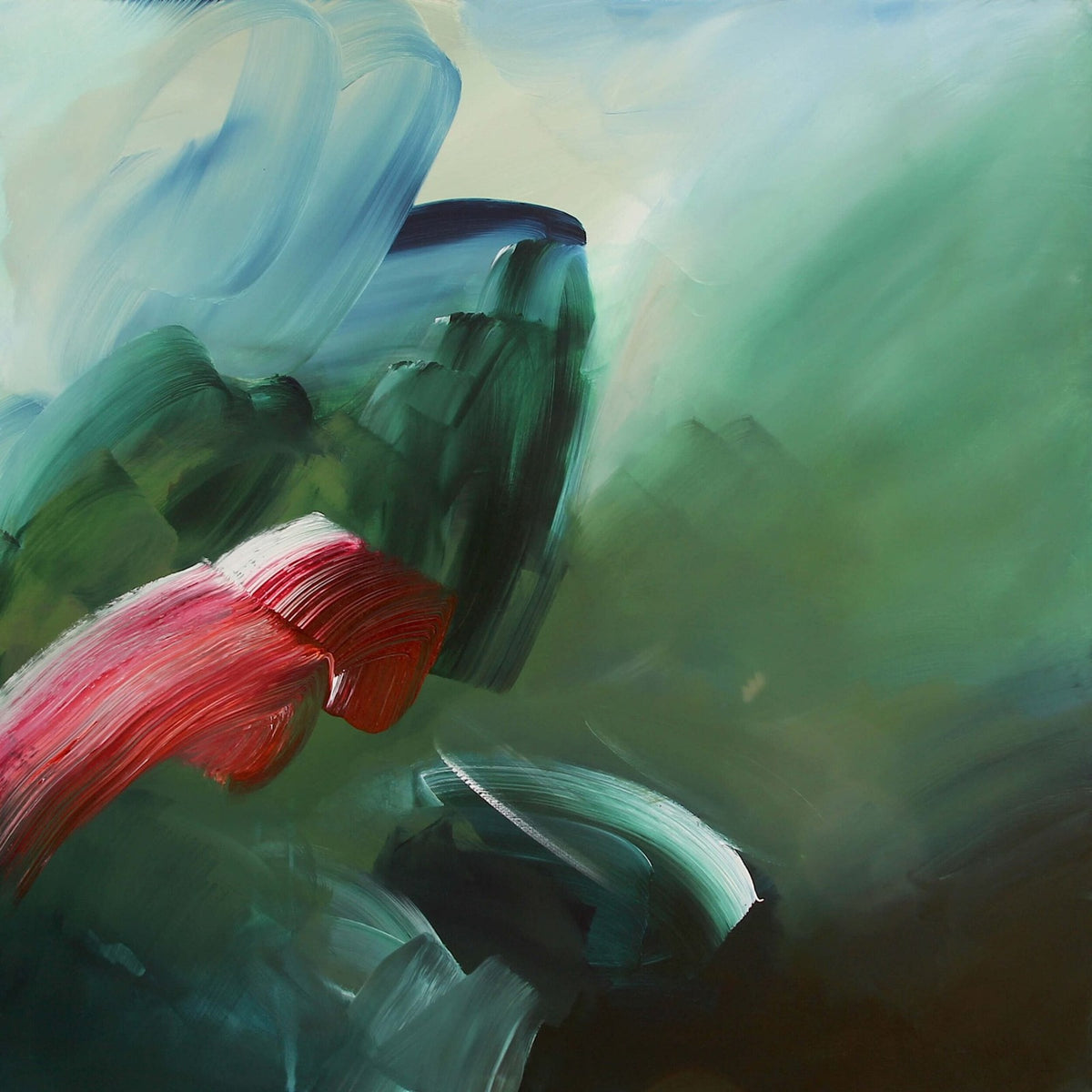 Into the Green, original abstract painting by Joanna Gilbert, full view of the canvas