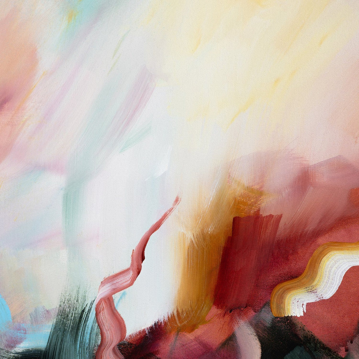 Brushwork and texture detail of A Sunset's Embrace, an abstract canvas print by Joanna Gilbert.