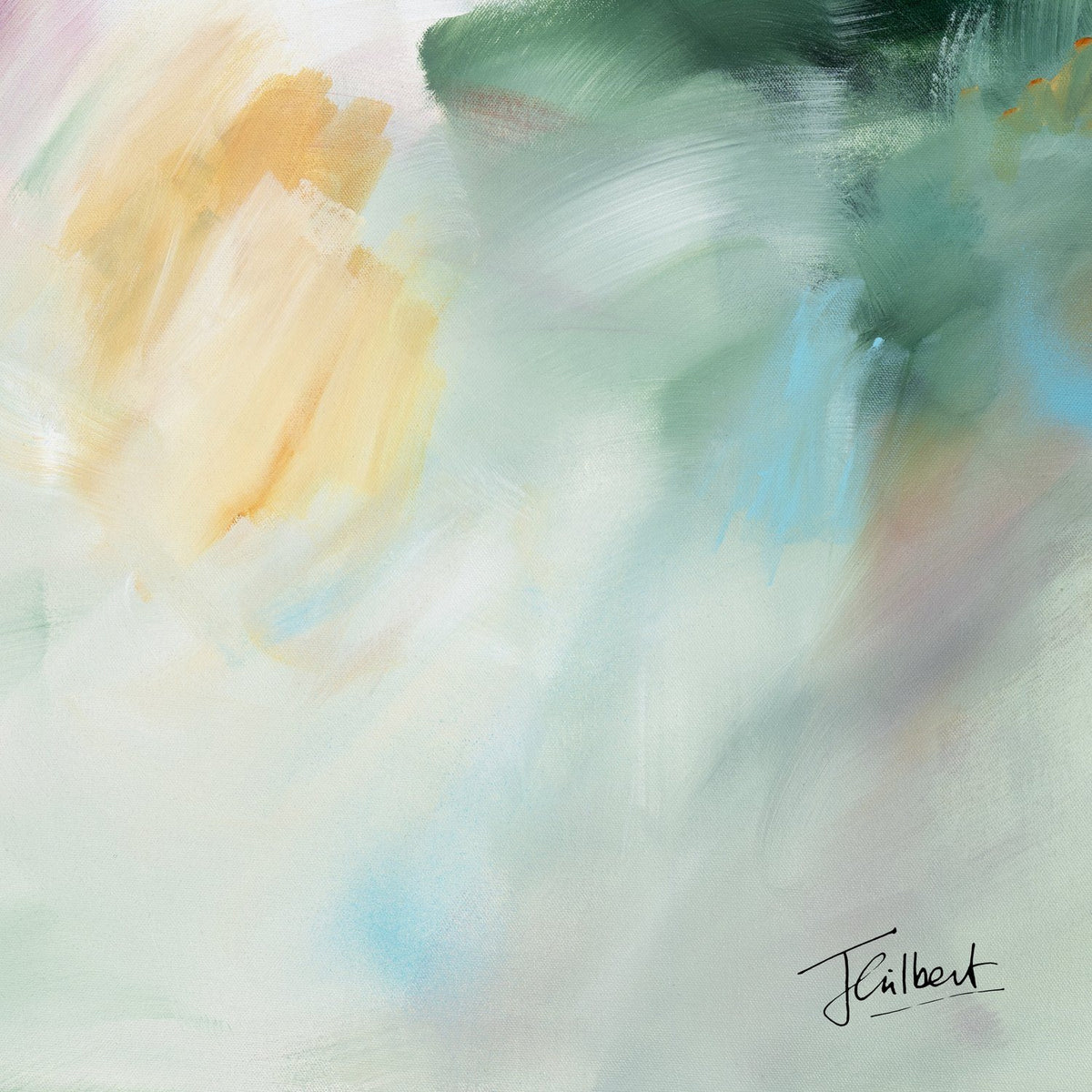 Hand signature of artist Joanna Gilbert on the A Sunset's Embrace 1 abstract canvas print.