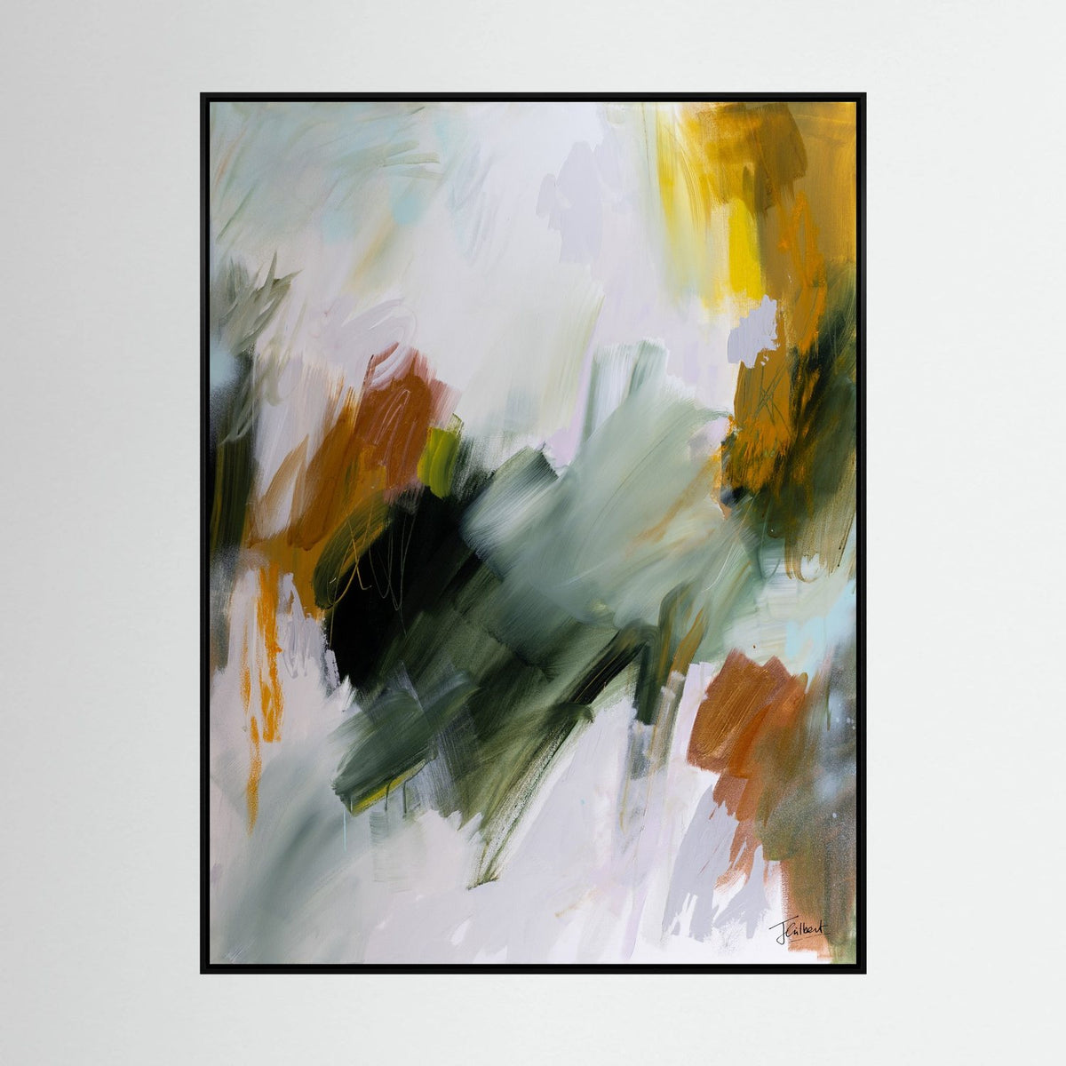 Embracing the Unknown 2 abstract painting in a black frame, a vertical framed canvas print by Joanna Gilbert.