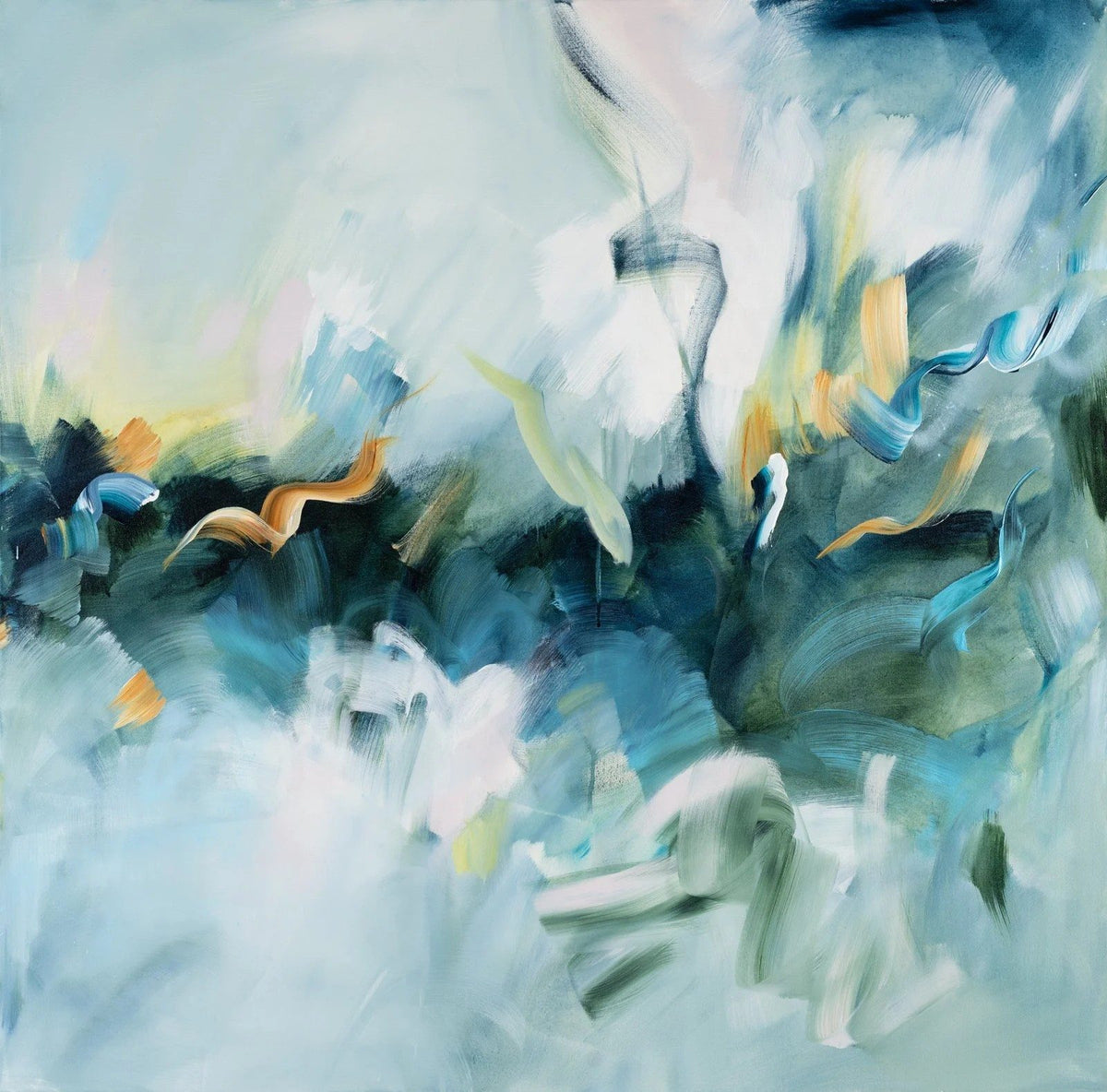 Movement in Blue 2, original abstract painting by Joanna Gilbert, full view of the canvas