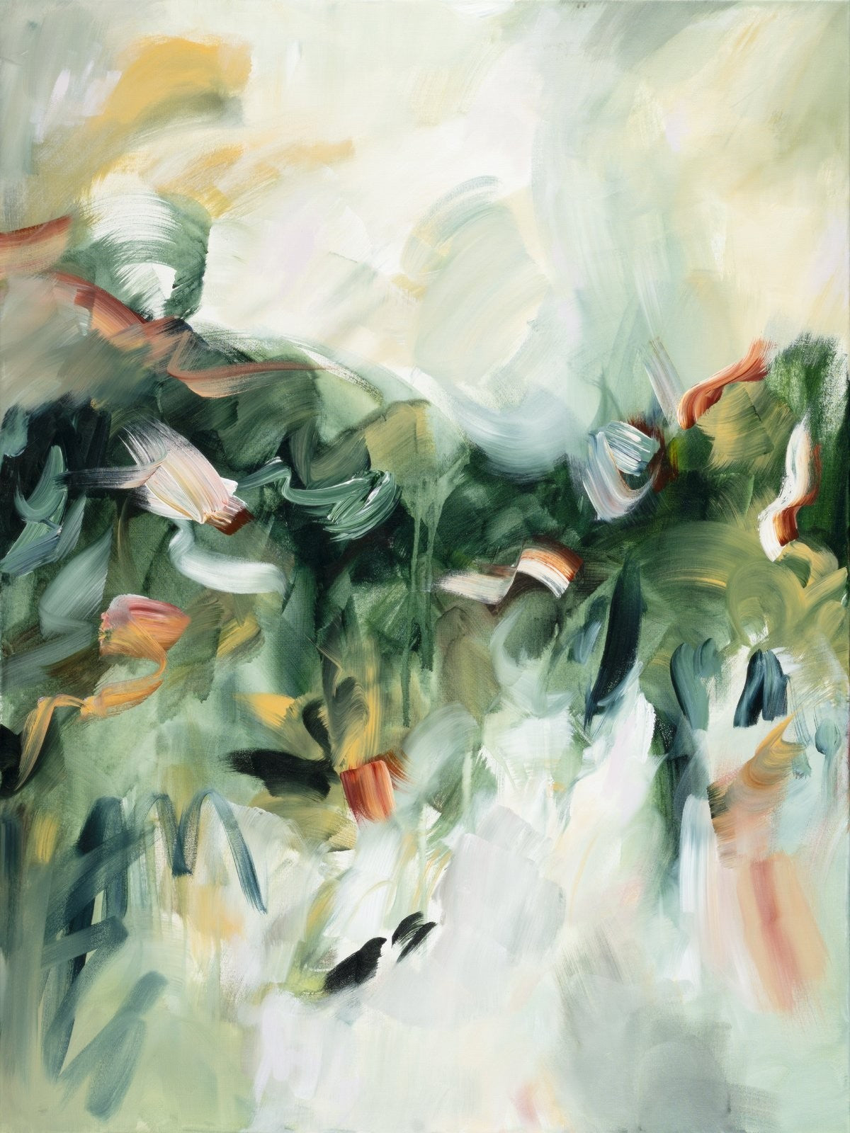 Movement in Green 1, original abstract painting by Joanna Gilbert, full view of the canvas
