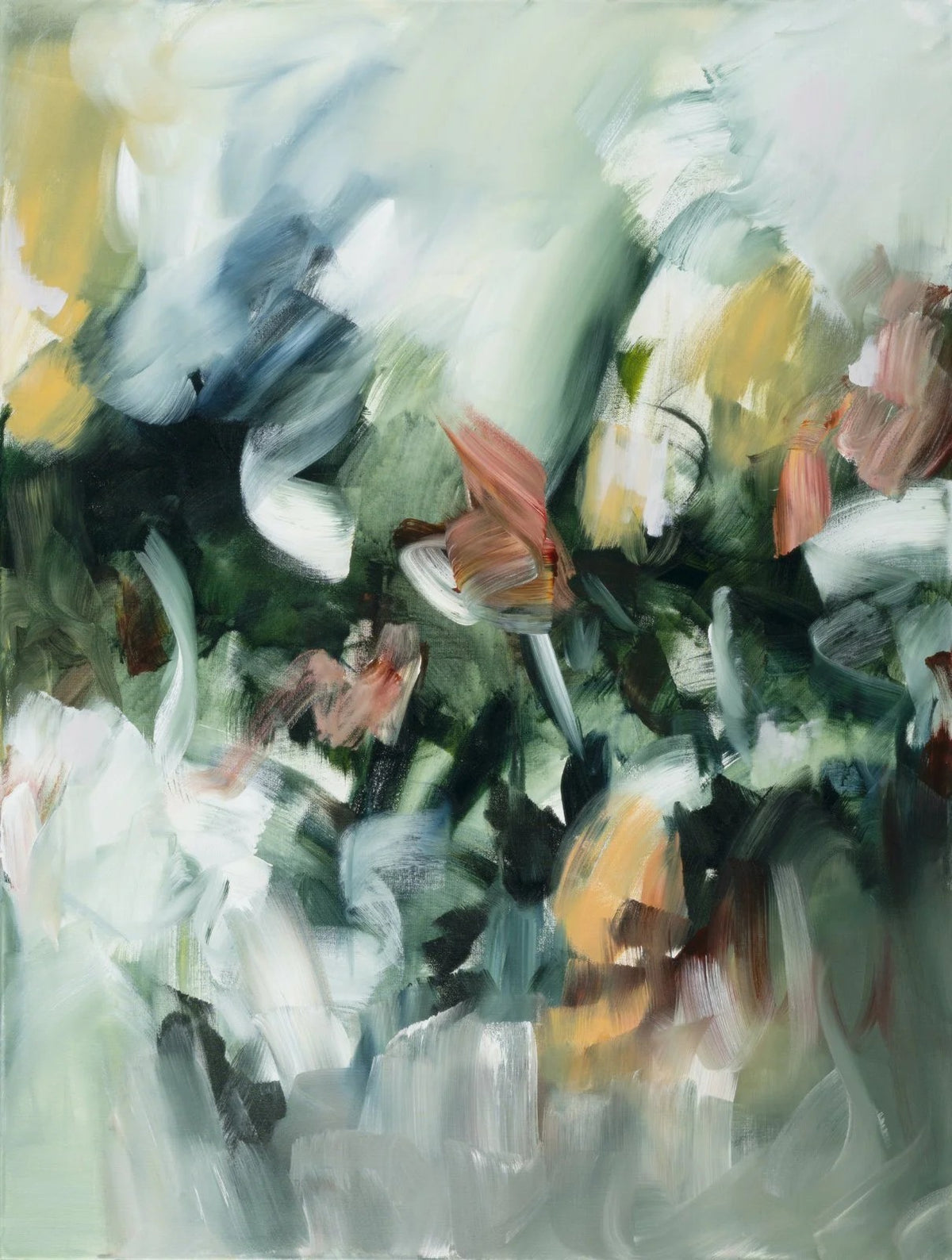 Movement in Green 2, original abstract painting by Joanna Gilbert, full view of the canvas