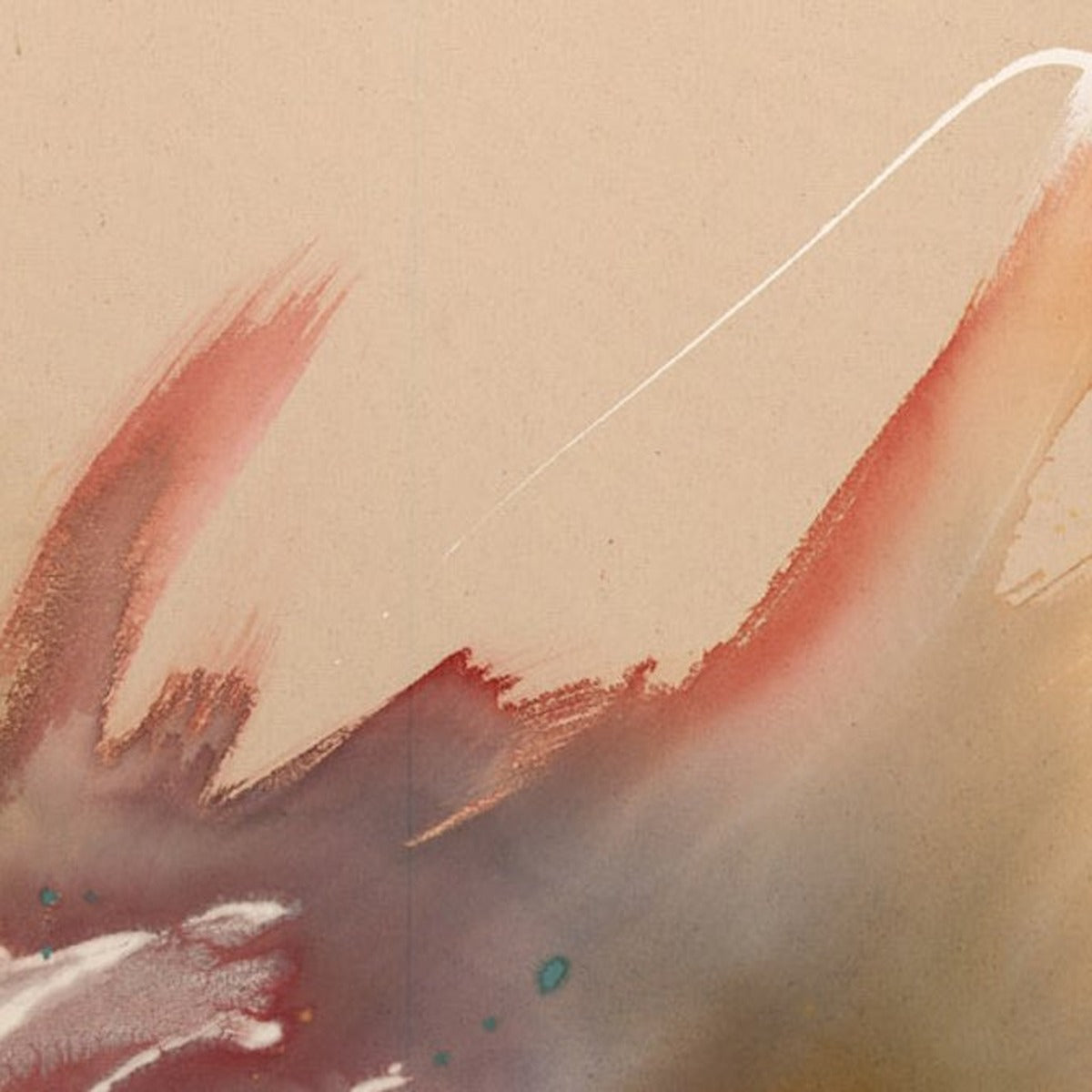 Unfolding Ember, original abstract painting by Joanna Gilbert, close detail of mauve strokes and a white line