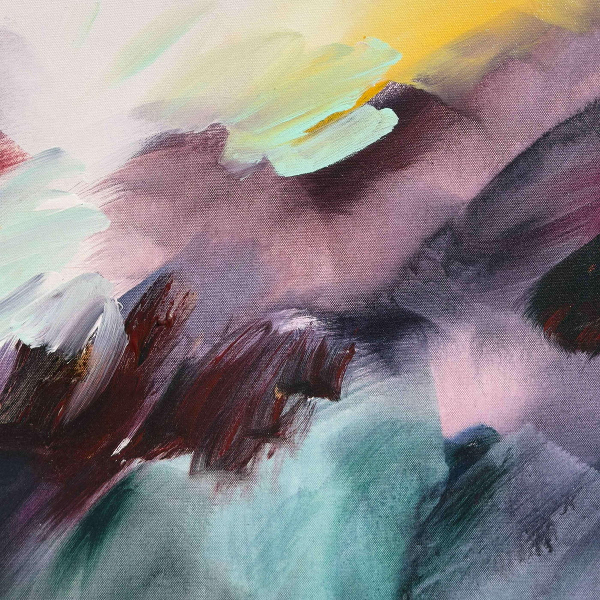 Where the Light Finds You by Joanna Gilbert, close detail of plum, teal and soft green brushwork
