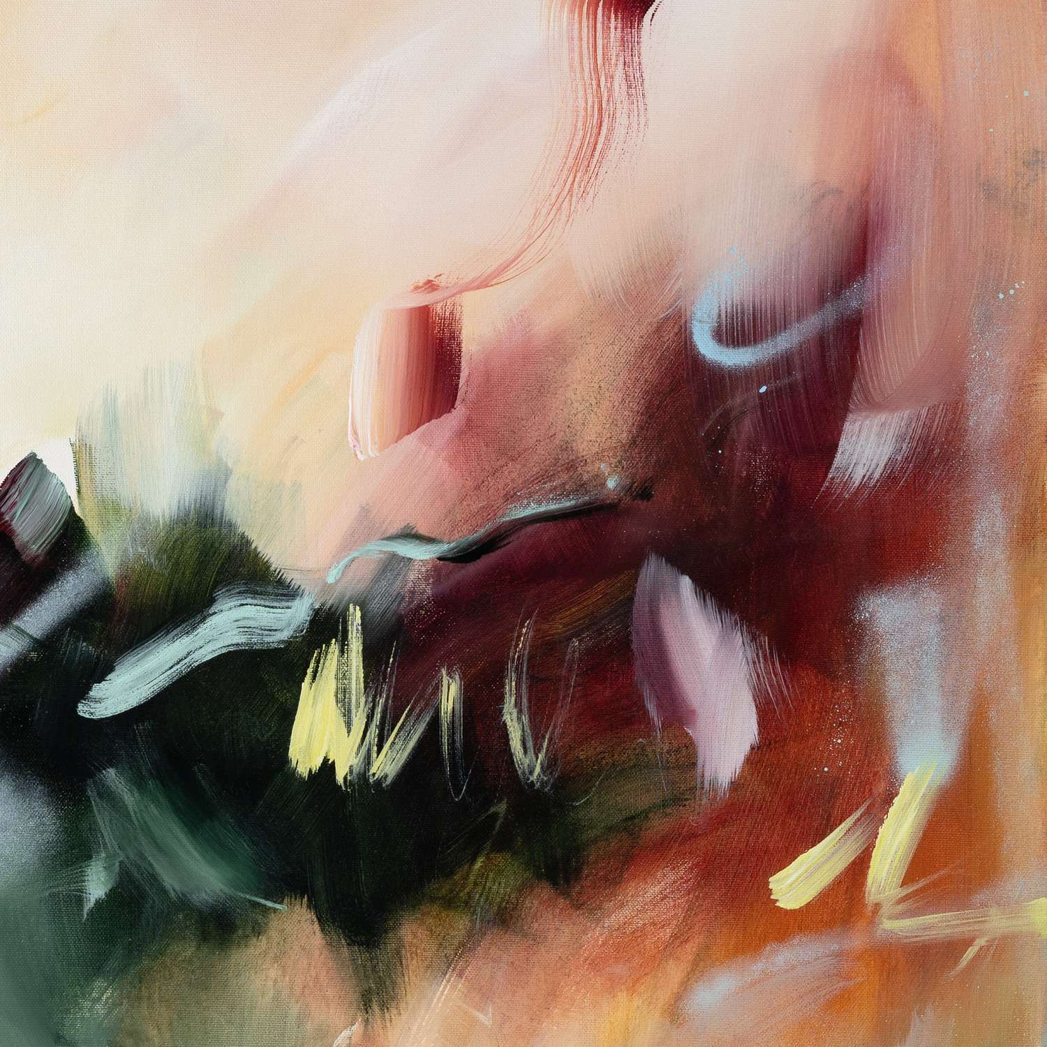Breathe 1 abstract framed canvas print, detail of colour and texture.