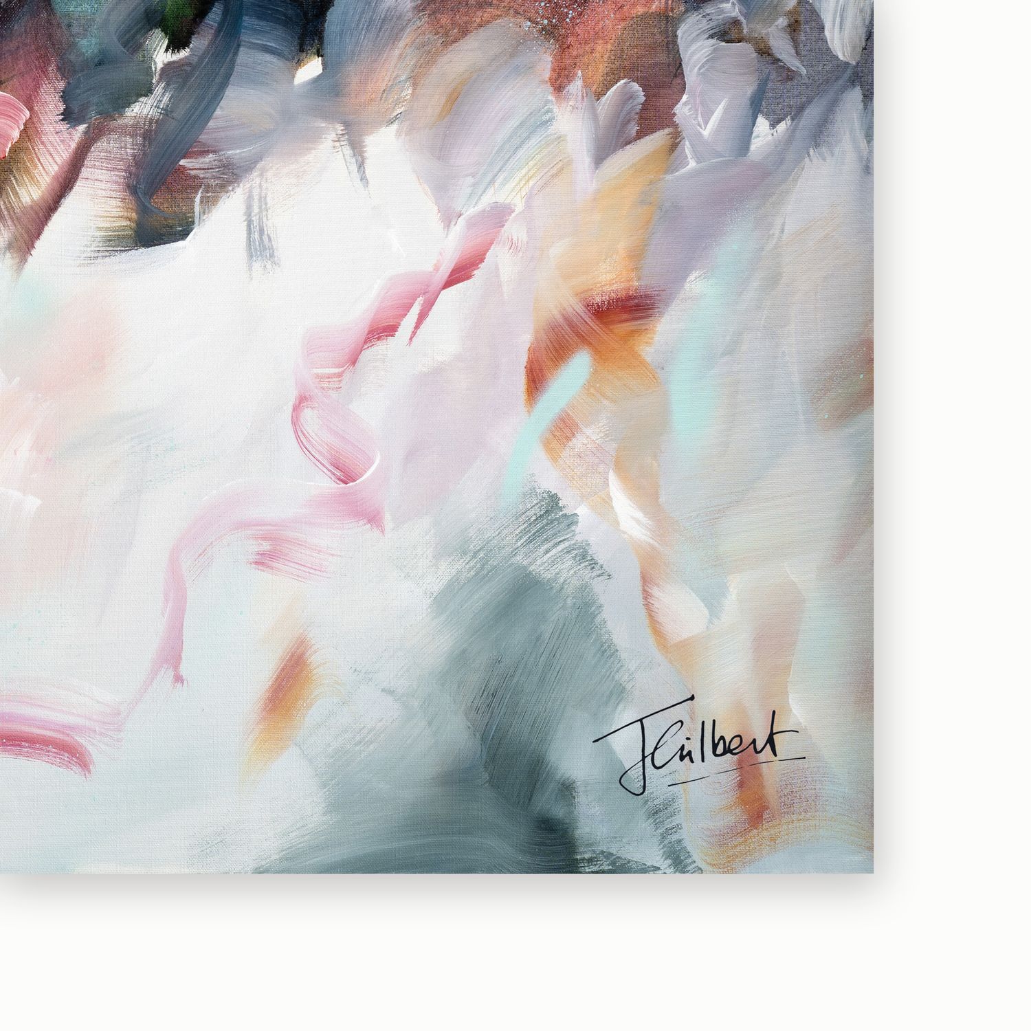 Artist signature on Corps De Ballet 1 framed canvas print by Joanna Gilbert.
