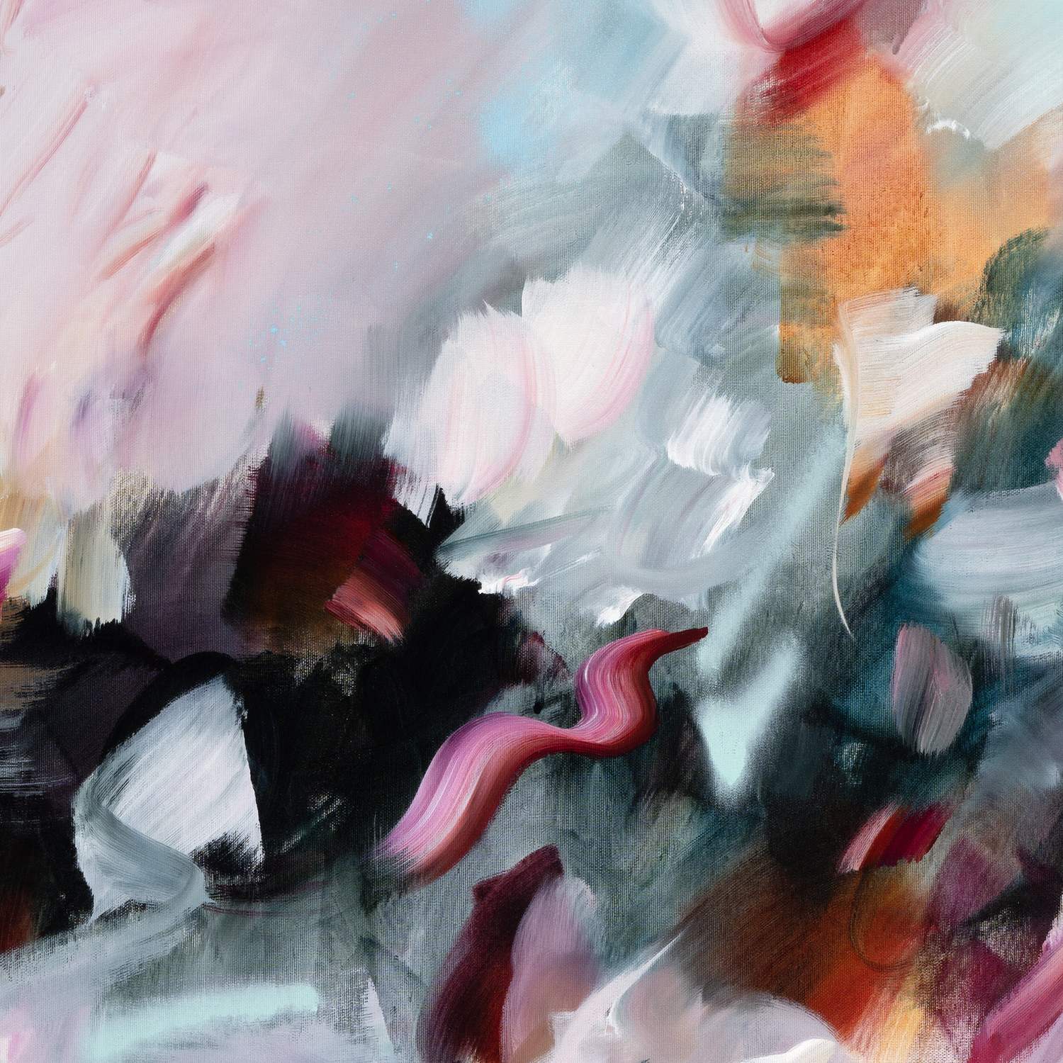 Corps De Ballet 2 abstract framed canvas print, close-up of the brushwork.