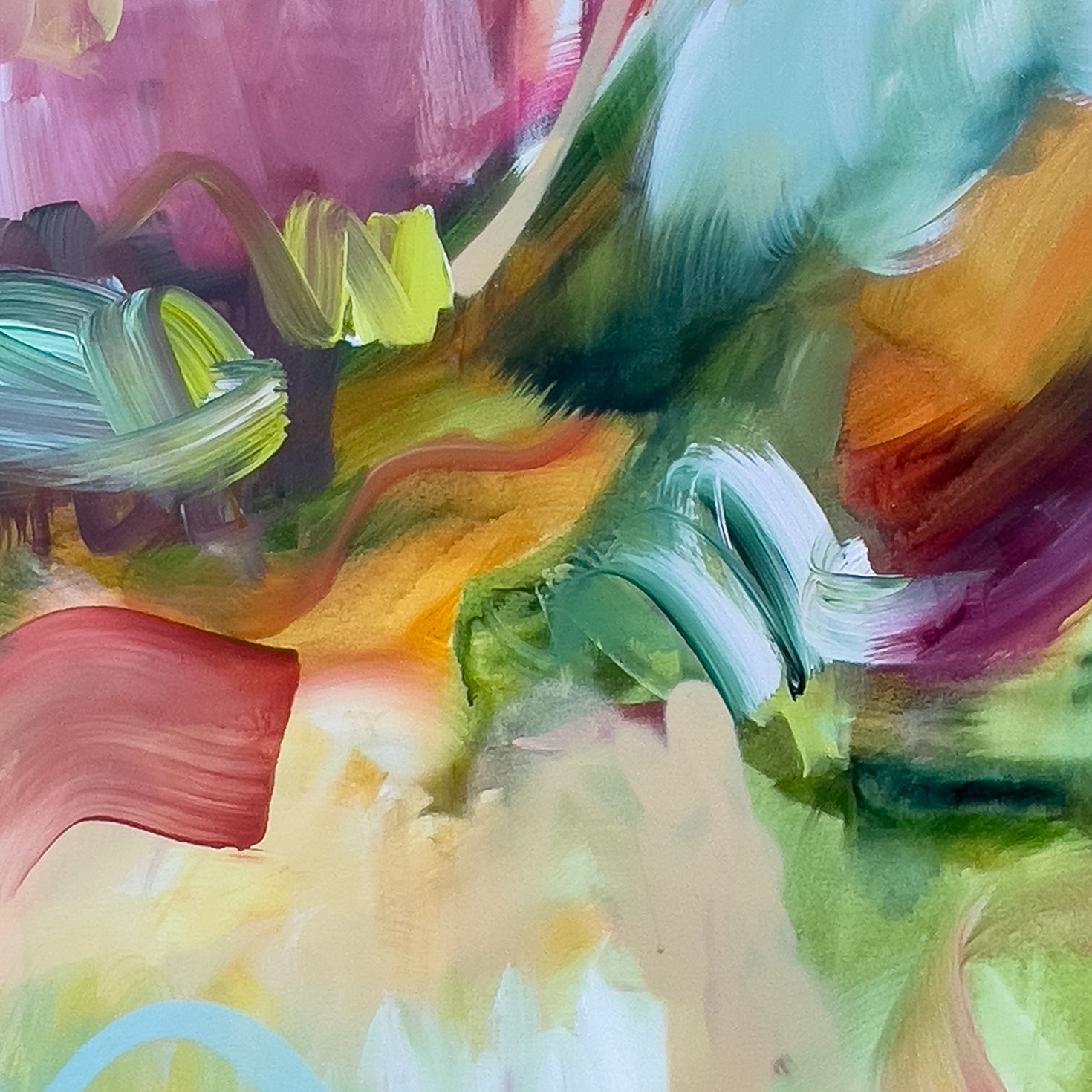 Follow Your Bliss 2 abstract framed canvas print, close-up of the brushwork.