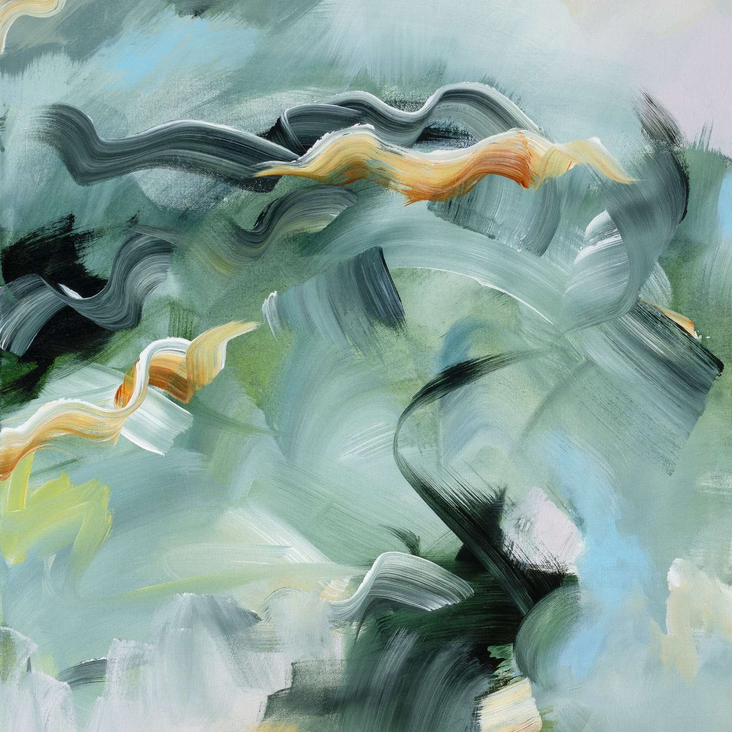 Heavenly Sounds 1 abstract framed canvas print, close-up of the brushwork.