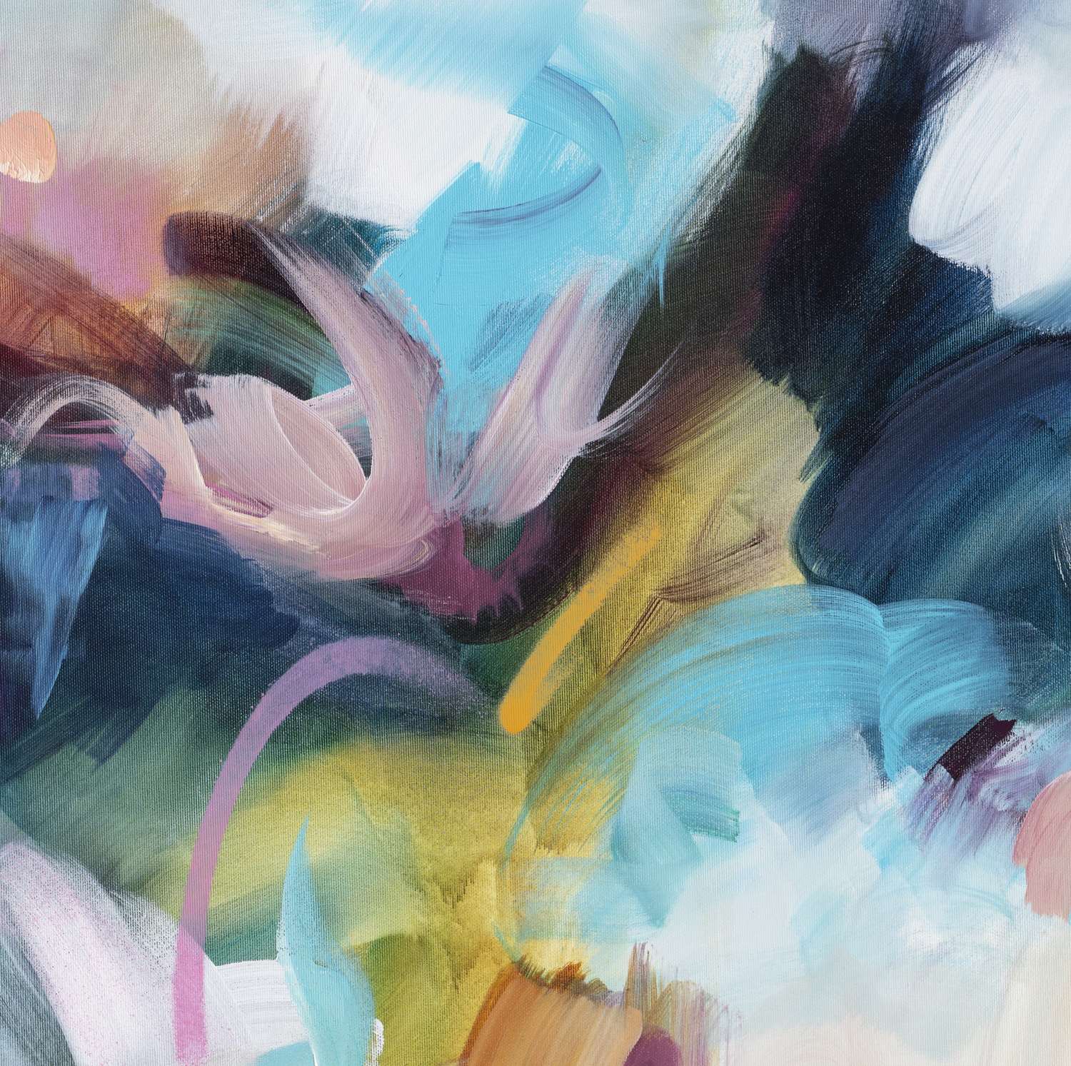 Journey Through Colour 2 abstract framed canvas print, close-up of the brushwork.