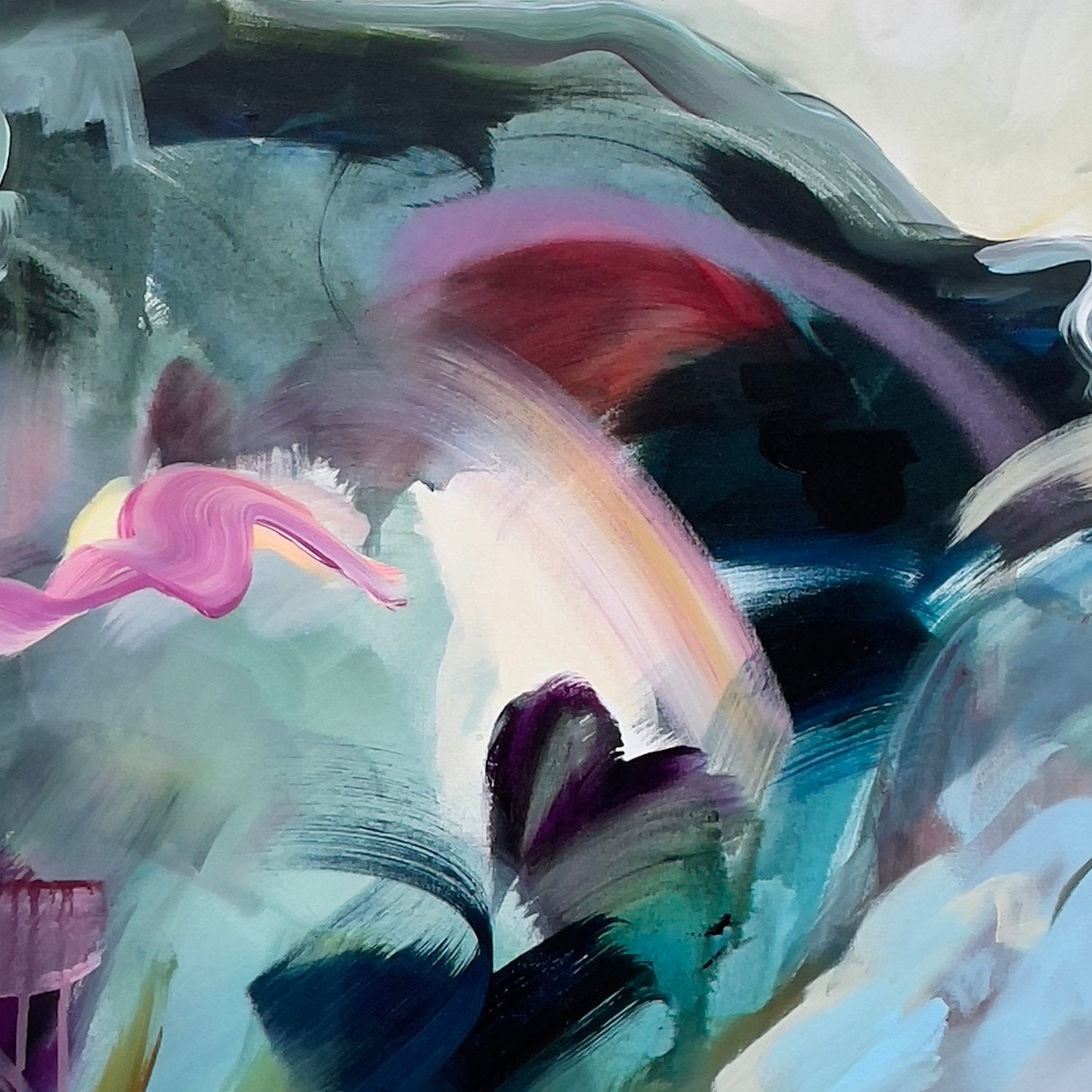 Landscape of the Mind 1 abstract framed canvas print, close-up of the brushwork.