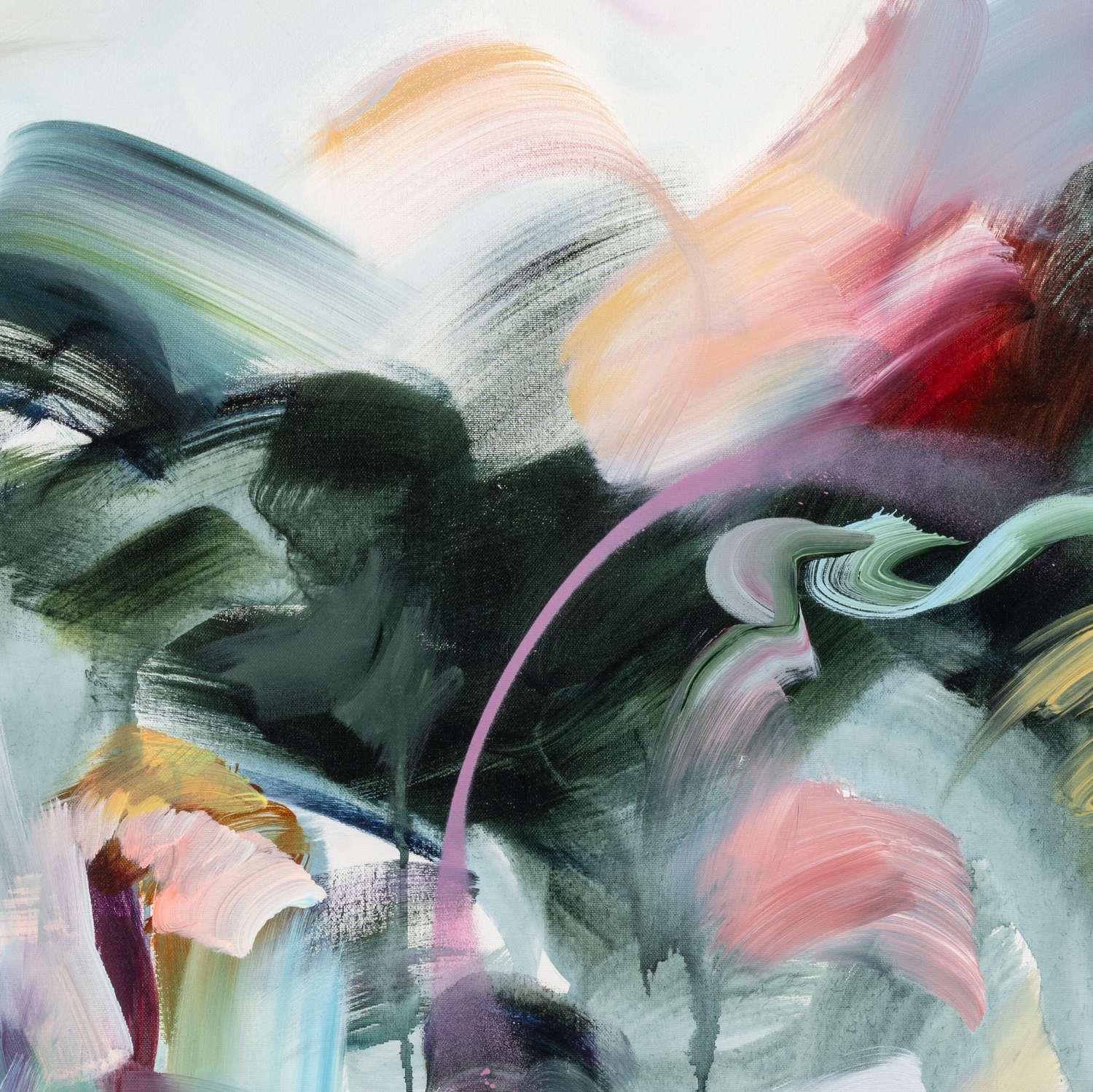Landscape of the Mind 2 abstract framed canvas print, close-up of the brushwork.
