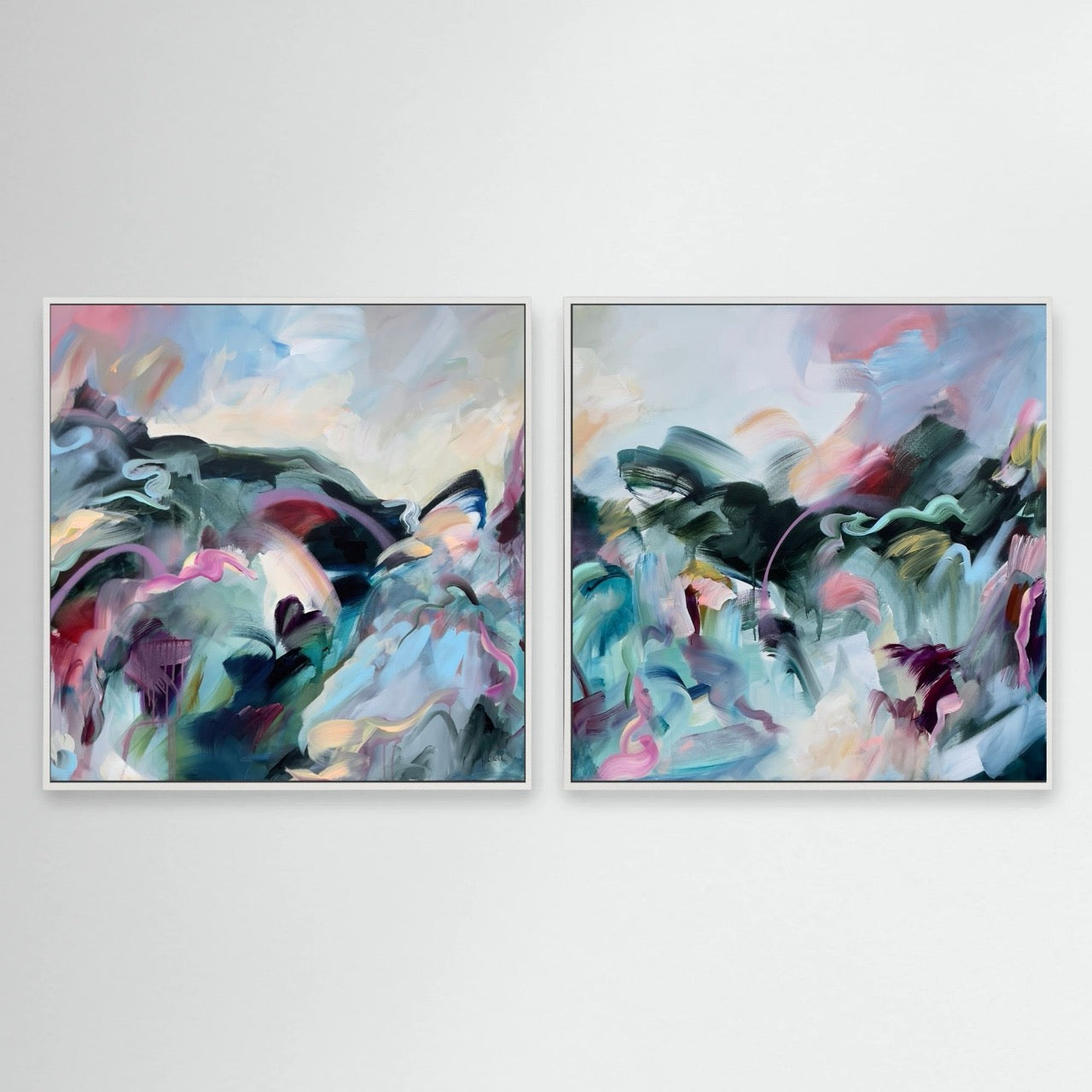Landscape of the Mind (Pair) - Framed Diptych Canvas Print
