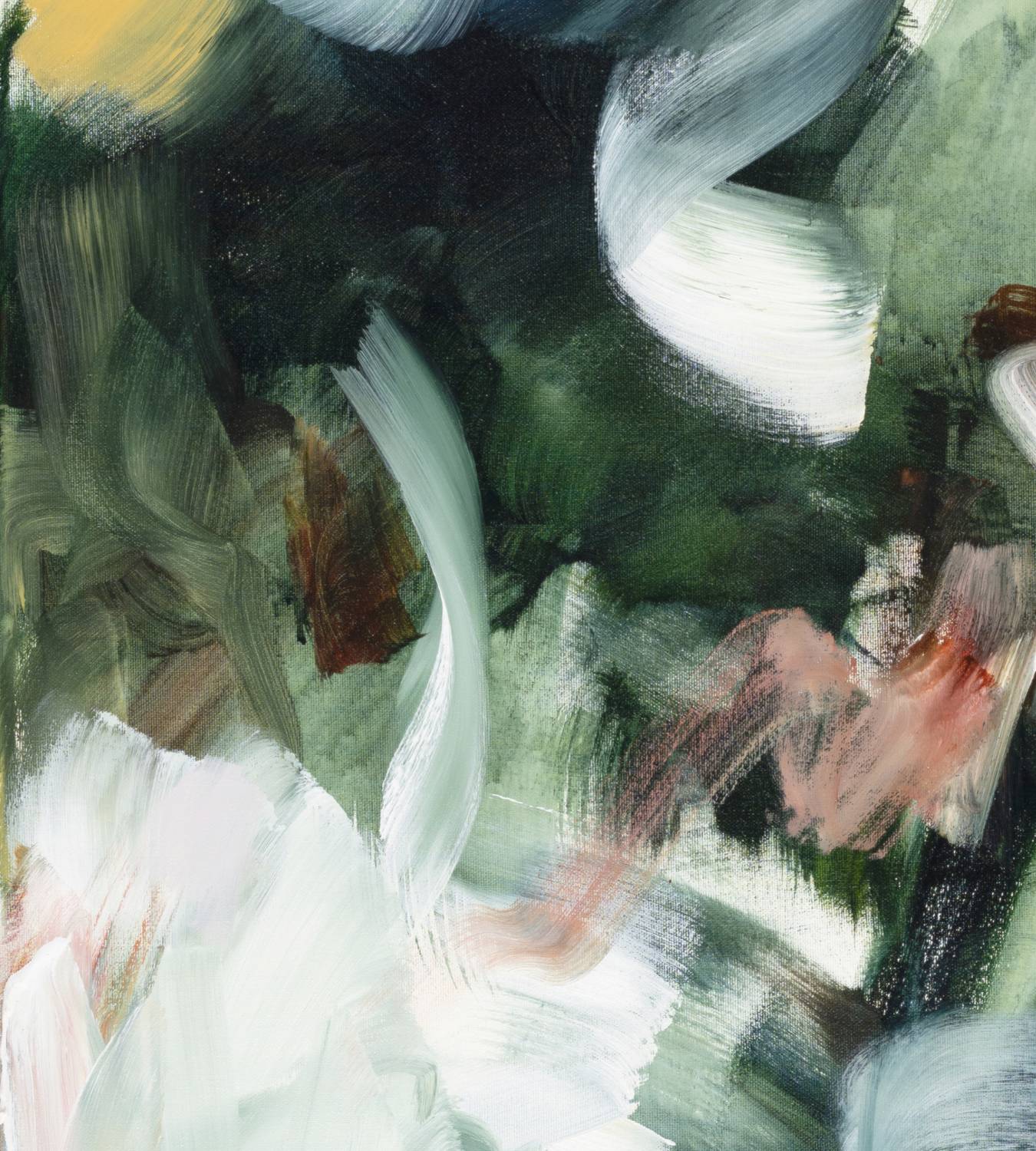 Movement in Green 2 abstract framed canvas print, detail of colour and texture.