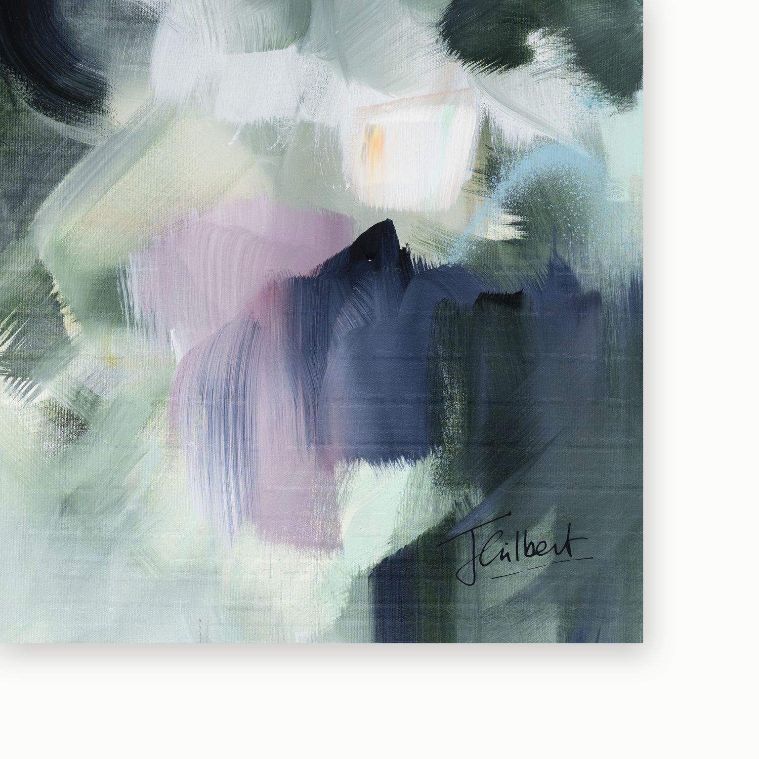 Artist signature on Shades of Jade 1 framed canvas print by Joanna Gilbert.