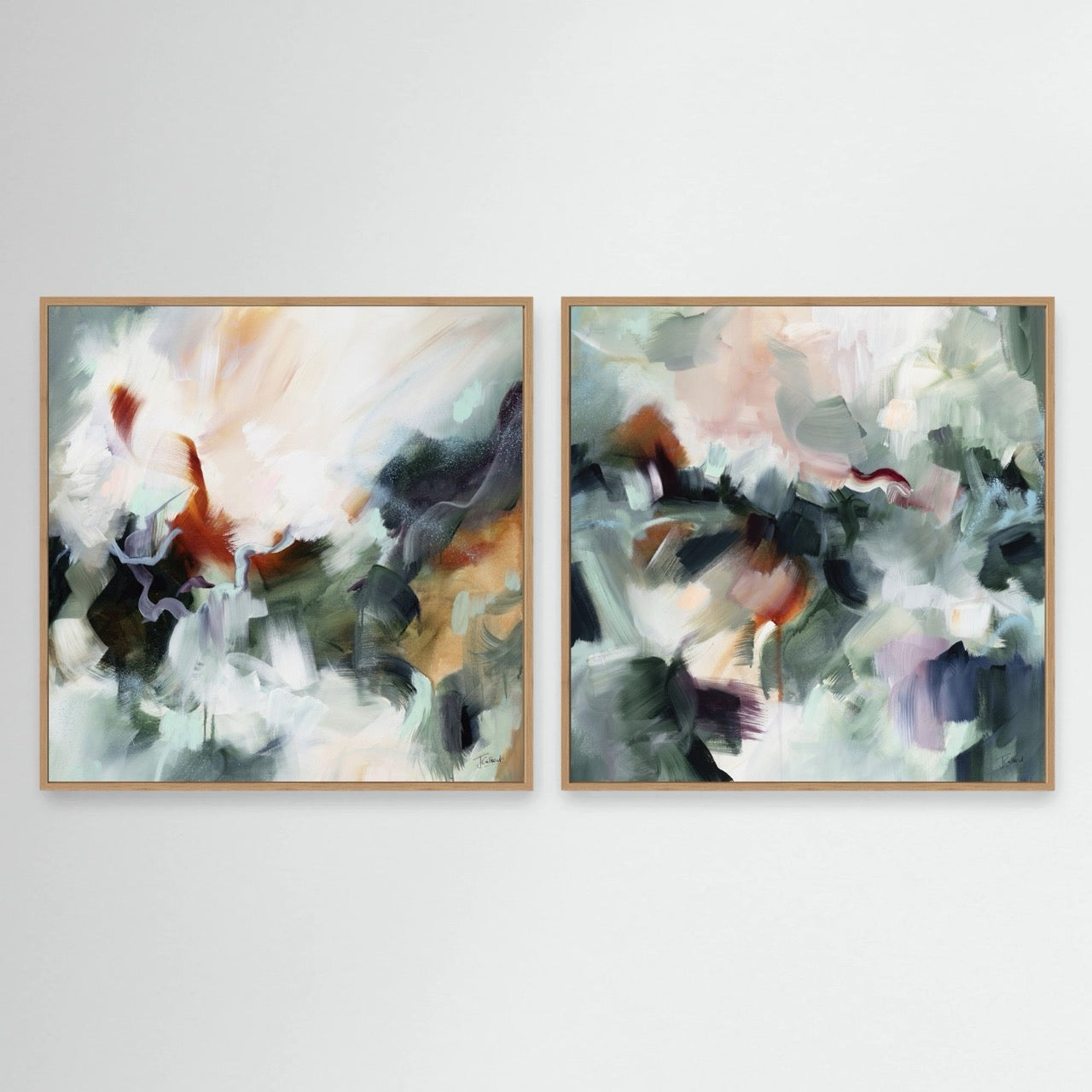 Shades of Jade (Pair) - Framed Diptych Canvas Print