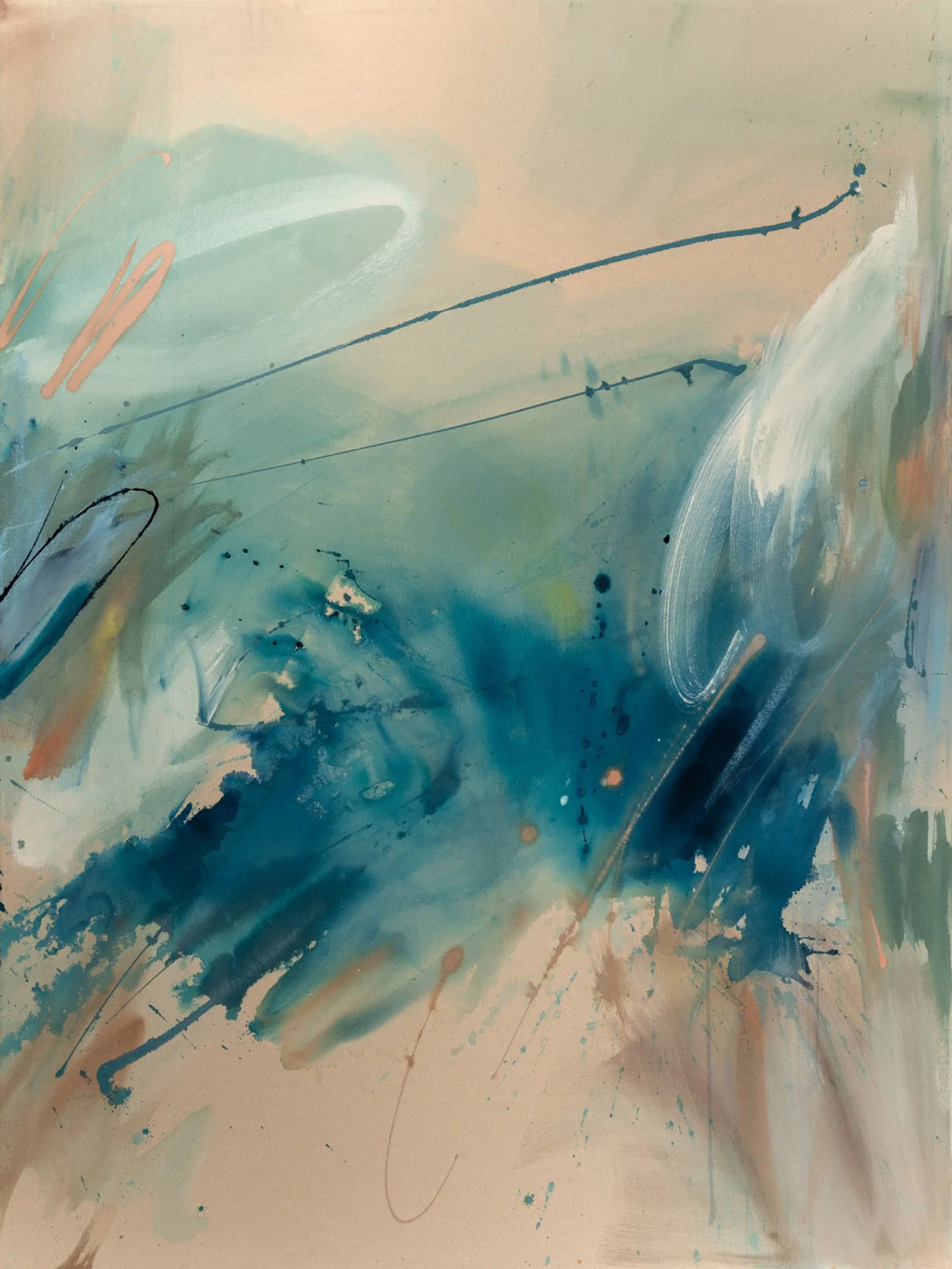 The Colour of Water 2, original abstract painting by Joanna Gilbert in sea green and teal, full view of the canvas