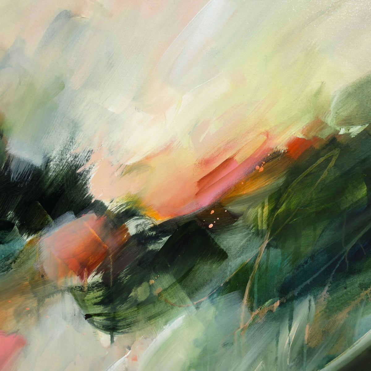 Aura by Joanna Gilbert, close detail of coral, green and cream brushwork