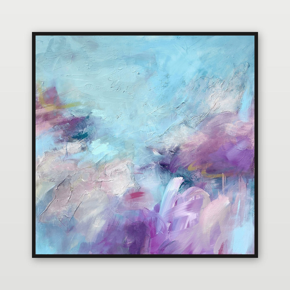 Blue Sky & Blossom by Joanna Gilbert, shown in a black float frame