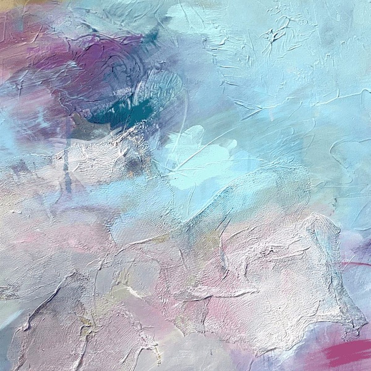 Blue Sky & Blossom, original abstract painting by Joanna Gilbert, close detail of the colour and texture
