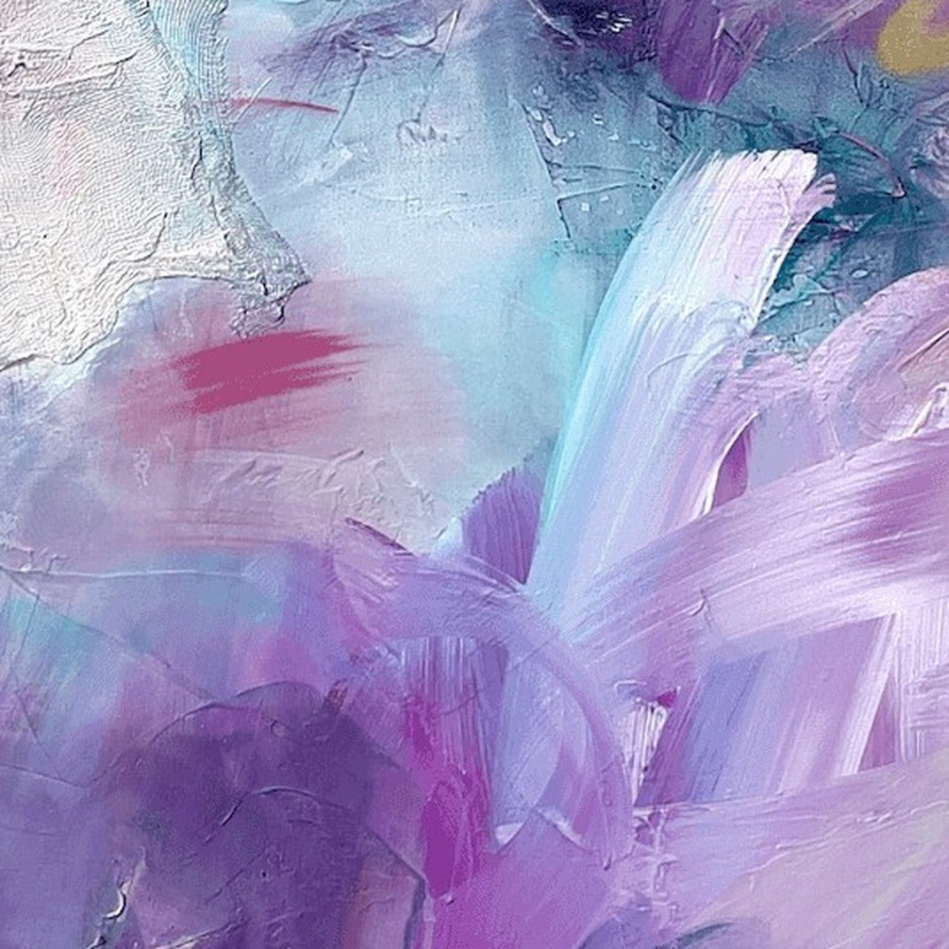 Blue Sky & Blossom, original abstract painting by Joanna Gilbert, close detail of the mark making