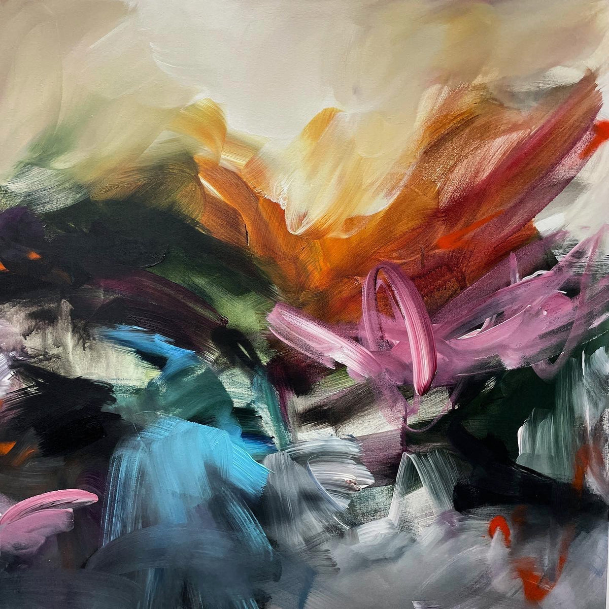 Burning Ember, original abstract painting by Joanna Gilbert, full view of the canvas