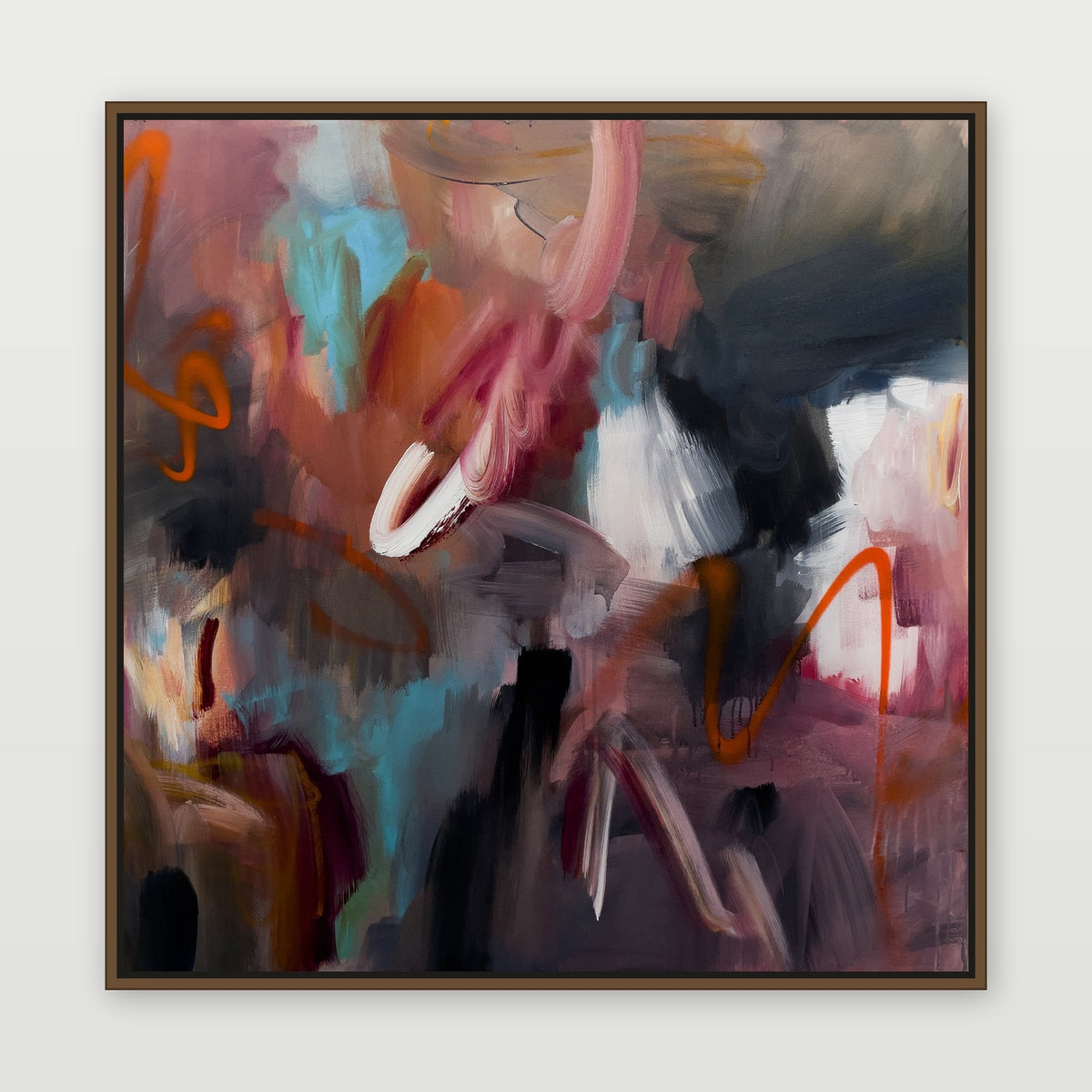Dancing Leaves by Joanna Gilbert, shown in a dark oak float frame