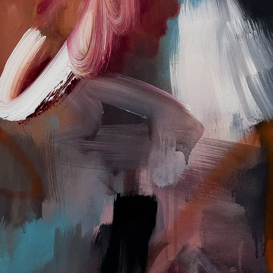 Dancing Leaves, original abstract painting by Joanna Gilbert, close detail of the paint surface