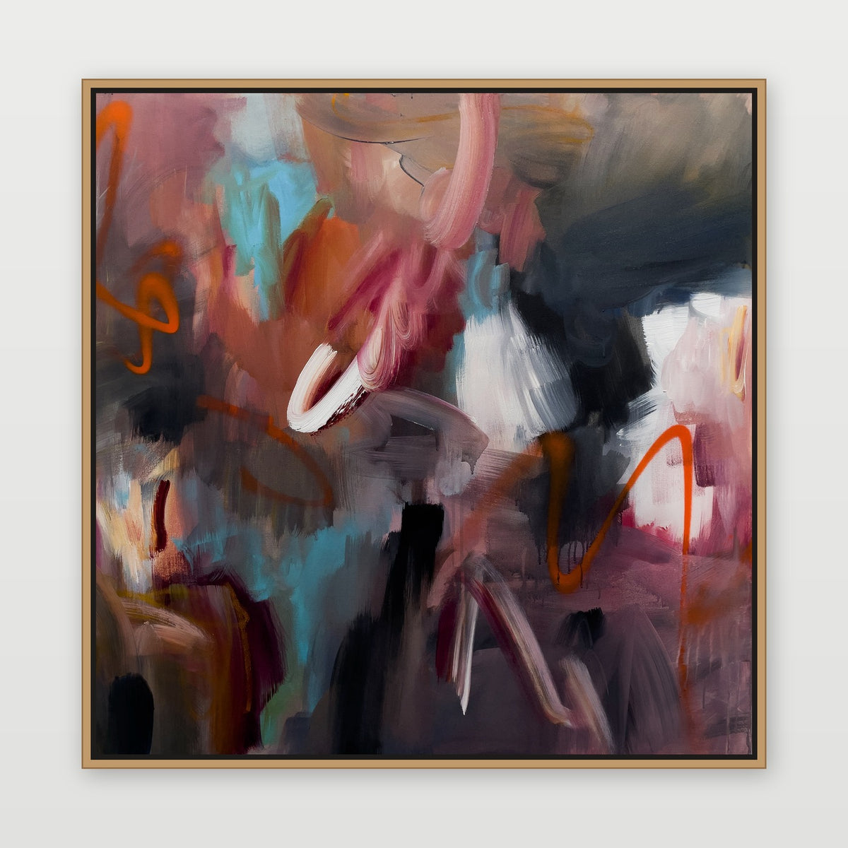 Dancing Leaves by Joanna Gilbert, shown in an oak float frame