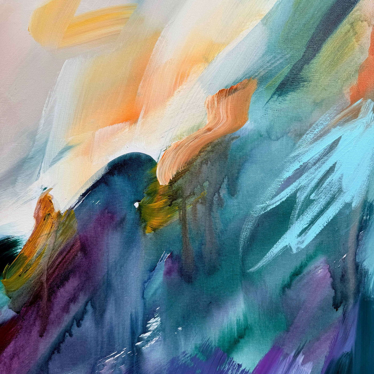 Dreaming in Colour by Joanna Gilbert, close detail of gold, teal and violet brushwork