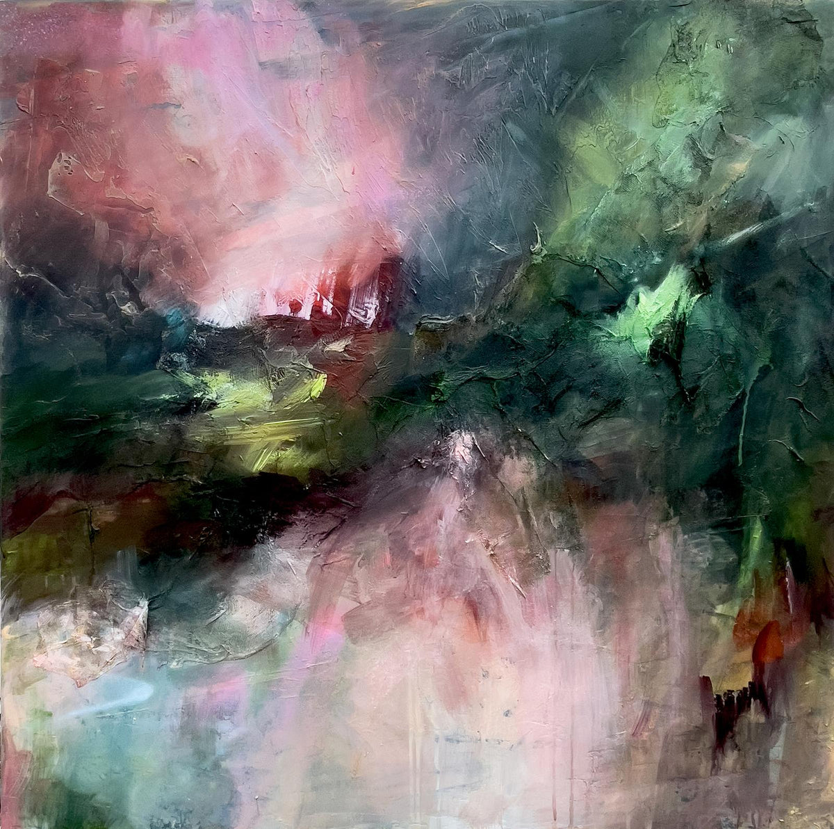 Illuminated Forest, original abstract painting by Joanna Gilbert, full view of the canvas